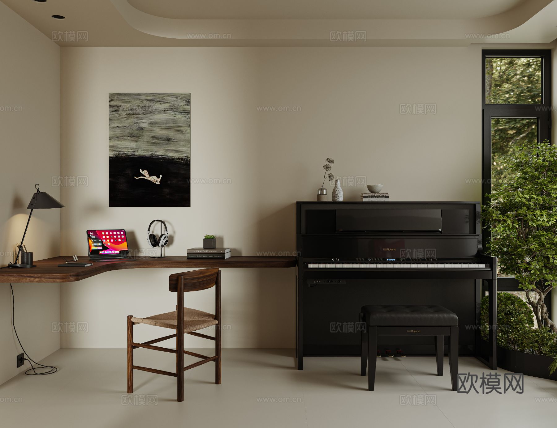 奶油风家装案例 客厅 卧室效果图下载（渲染图4）