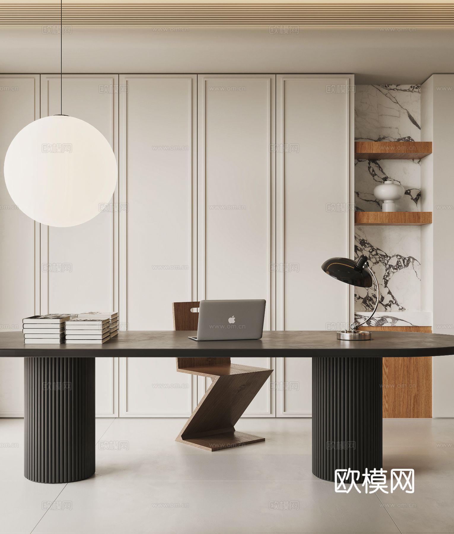 奶油风家装案例客厅 卧室效果图下载（渲染图10）