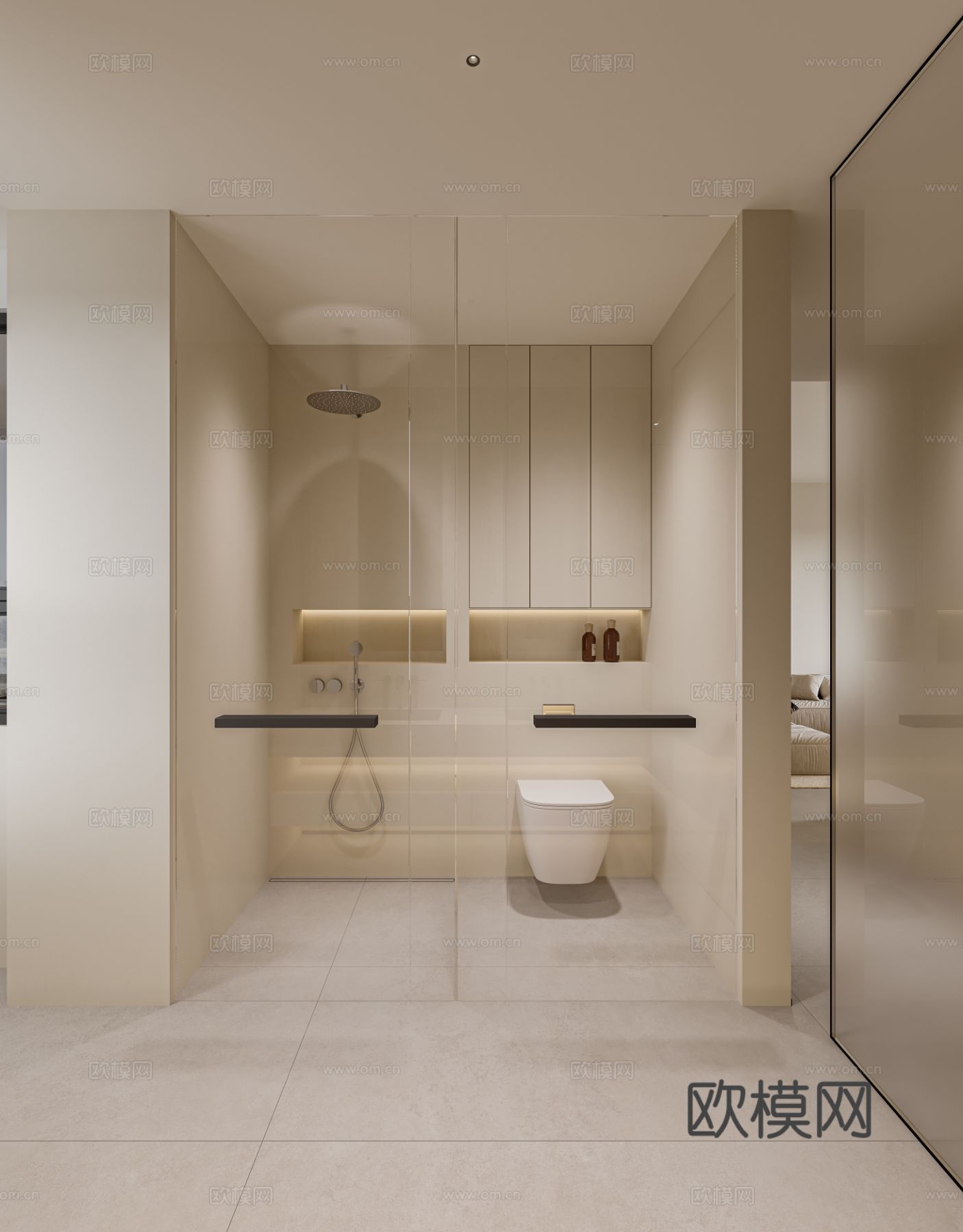 奶油风家装案例客厅 卧室效果图下载（渲染图4）