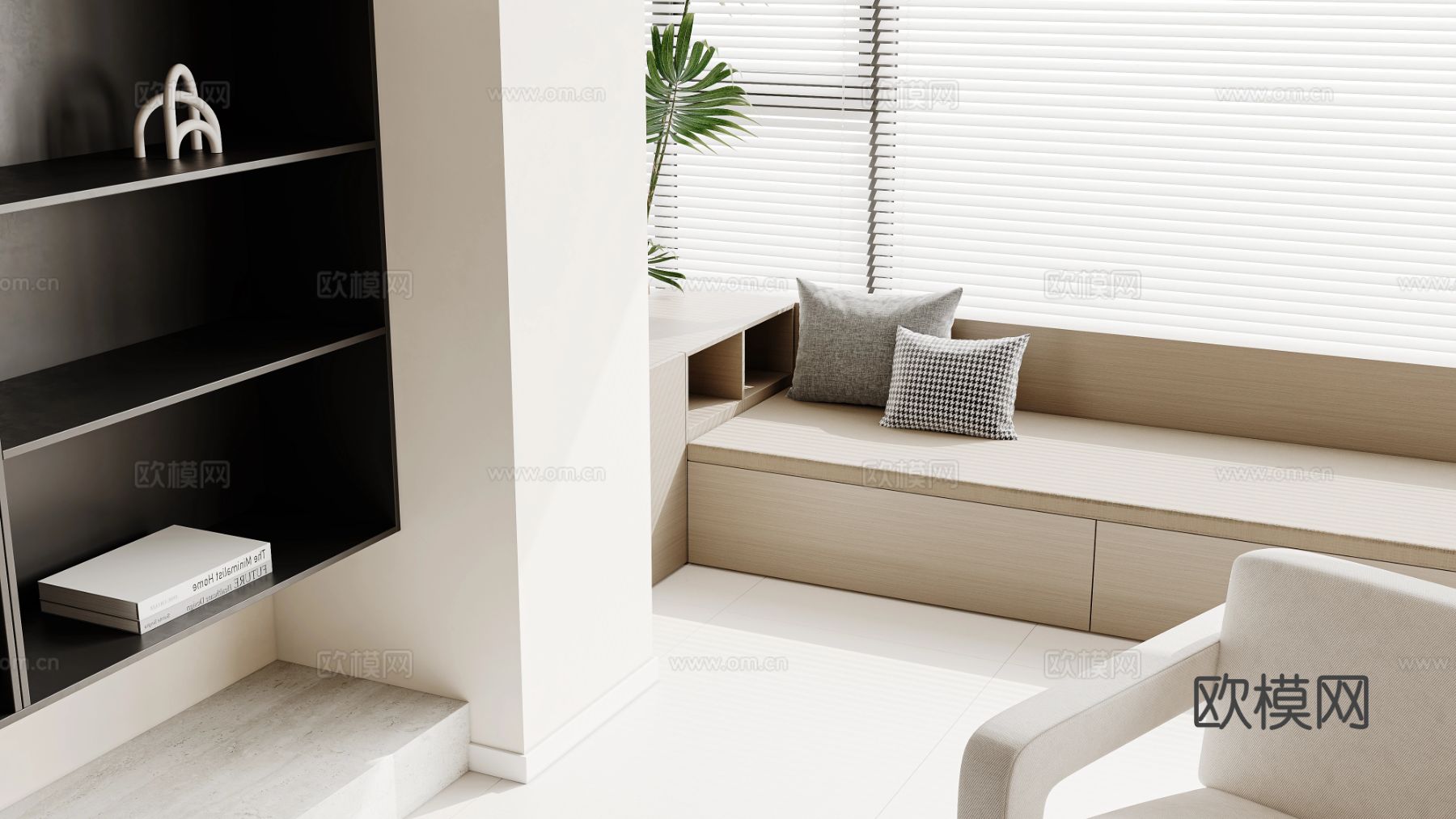 奶油风家装案例 客厅卧室效果图下载（渲染图3）