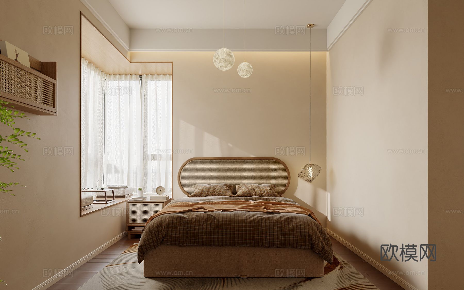 奶油风家装案例客厅卧室效果图下载（渲染图6）