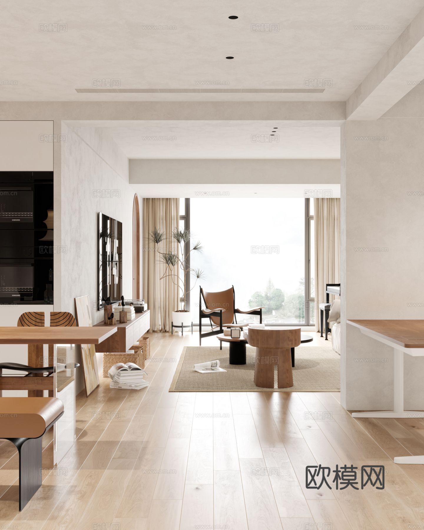 奶油风家装案例客厅 卧室效果图下载（渲染图7）