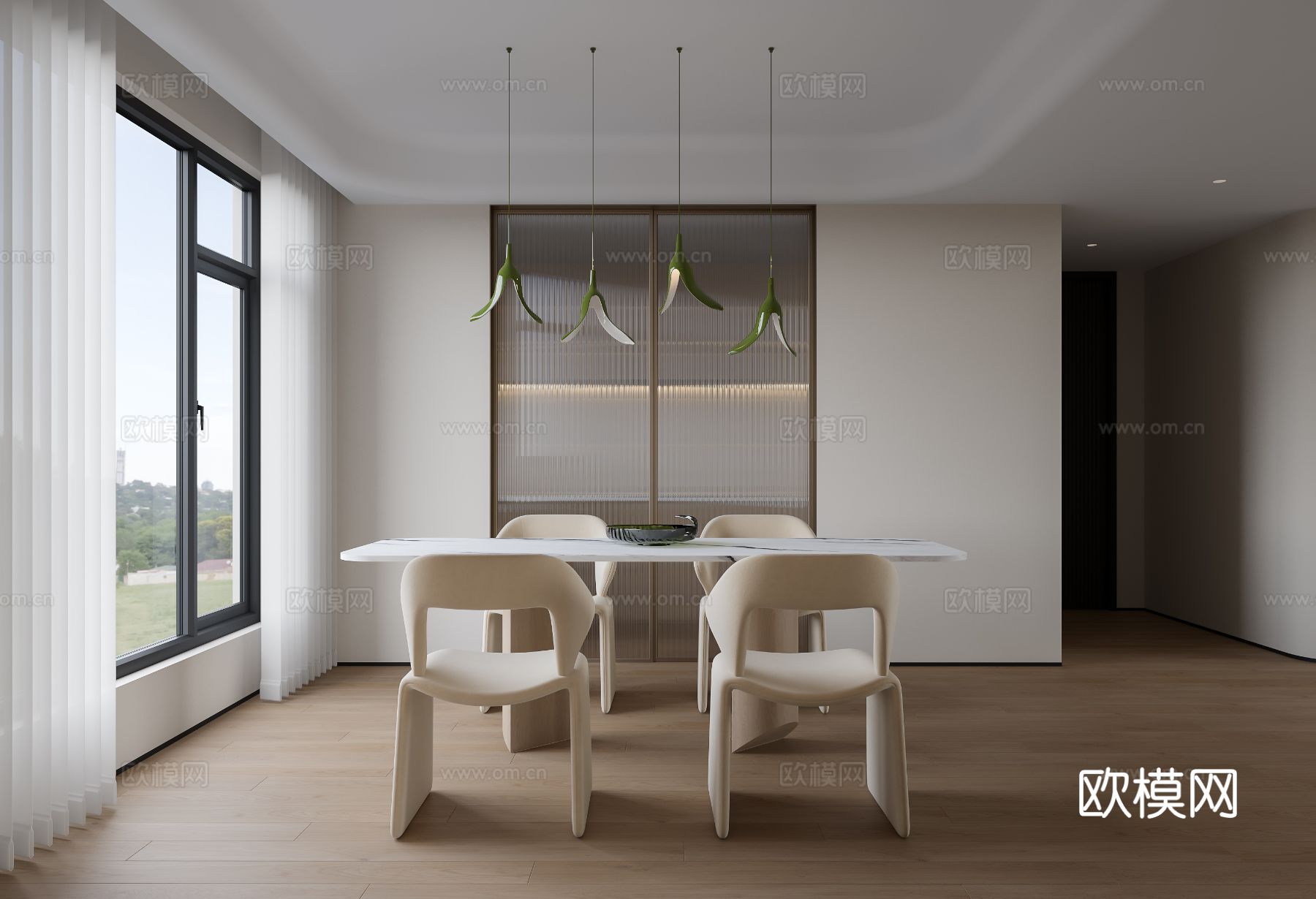 奶油风家装案例客厅 卧室效果图下载（渲染图4）