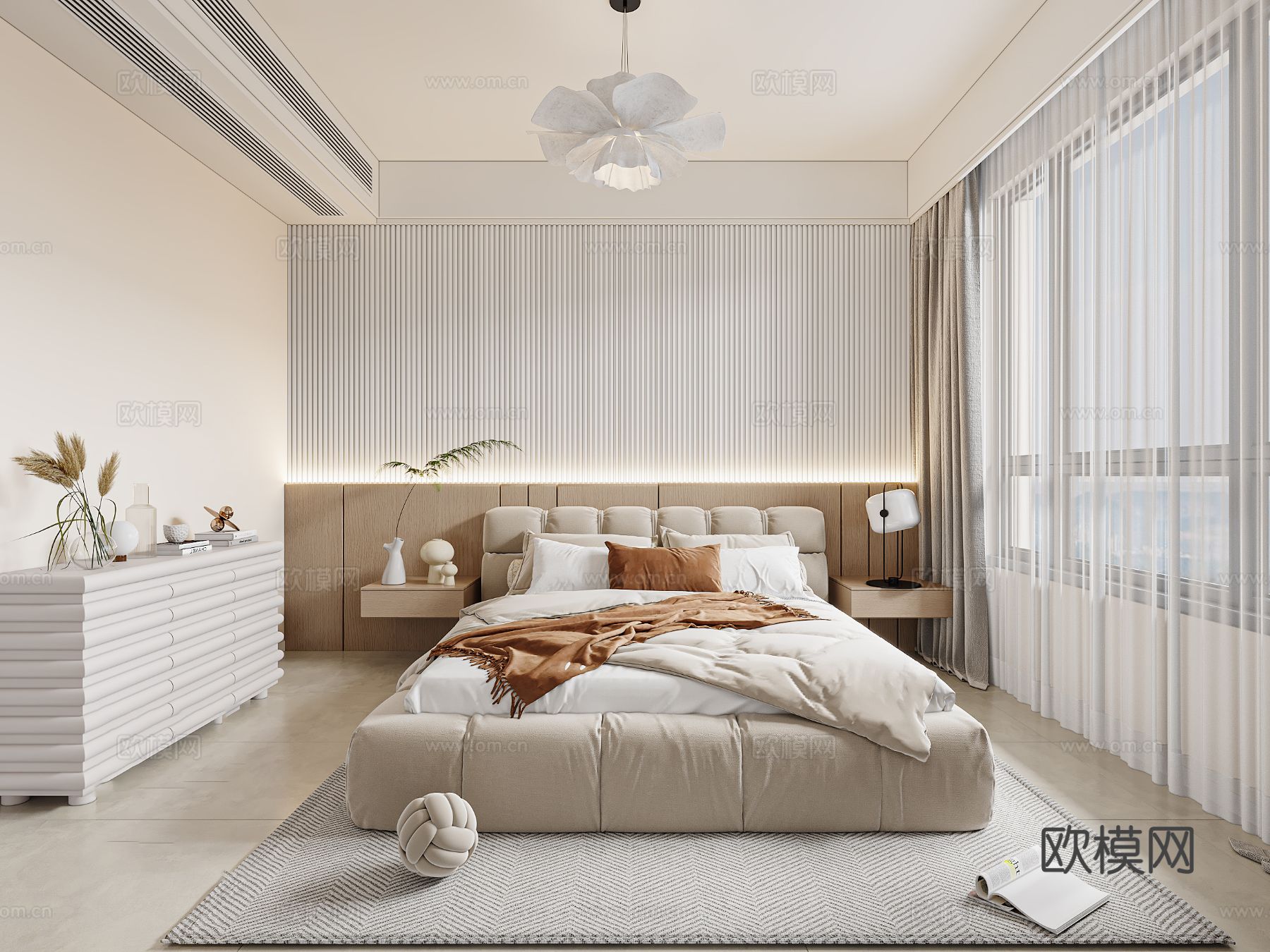 奶油风家装案例 客厅 卧室效果图下载（渲染图5）