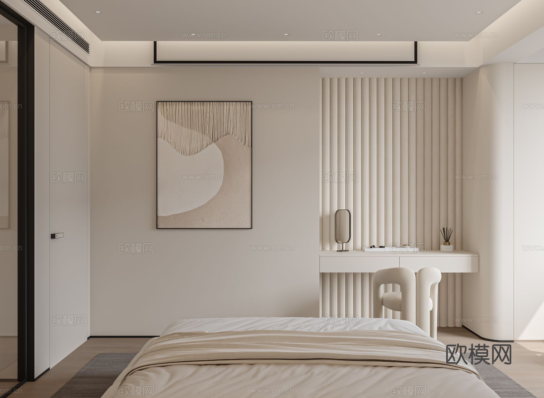 奶油风复式家装案例客厅 卧室效果图下载（渲染图15）