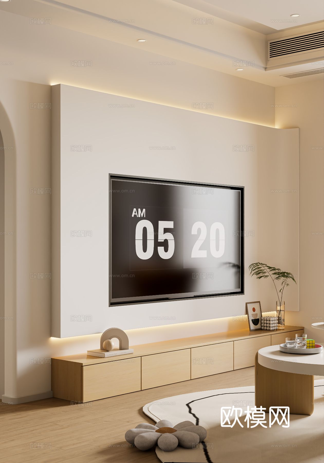 奶油风家装案例客厅 卧室效果图下载（渲染图2）