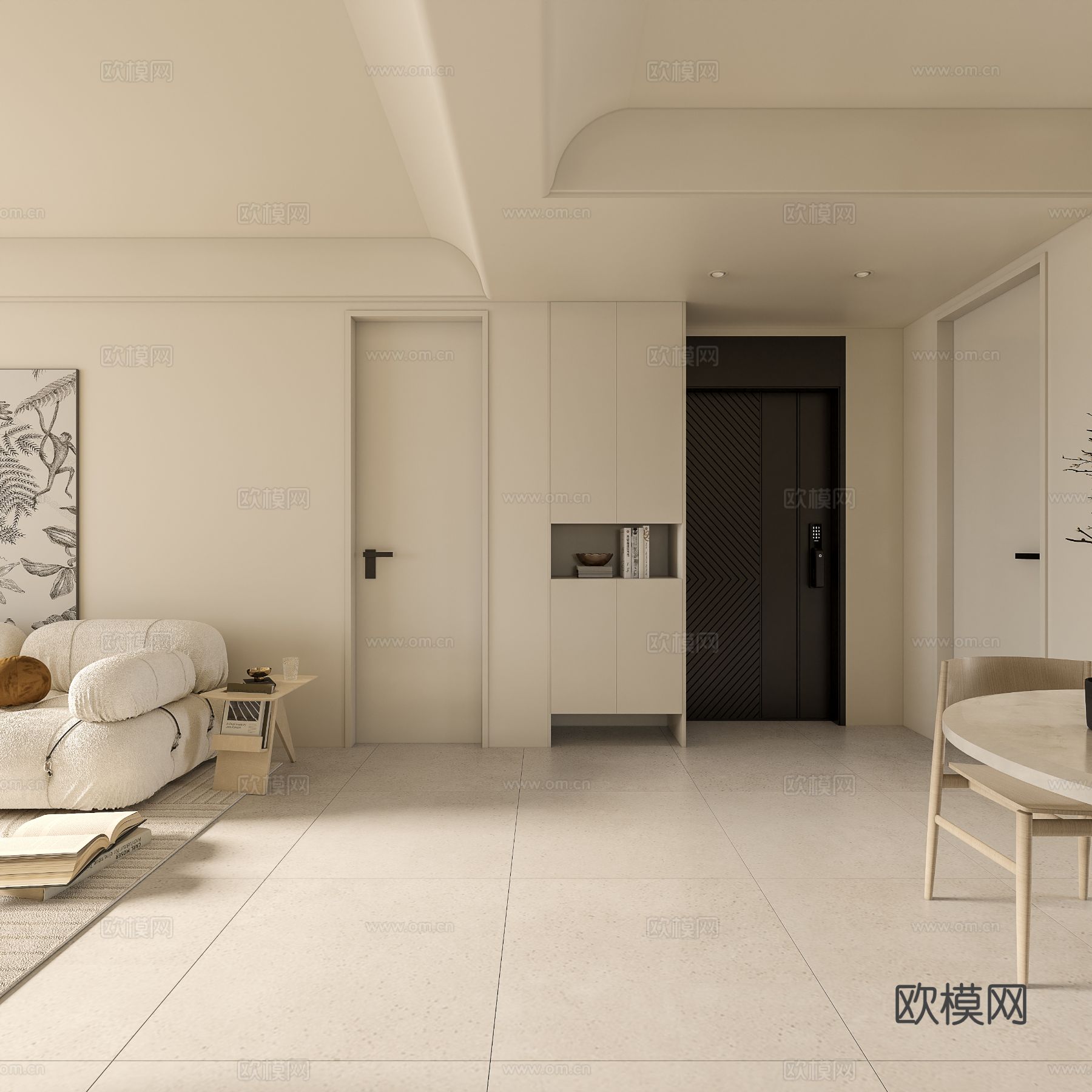 奶油风家装案例客厅 卧室效果图下载（渲染图7）