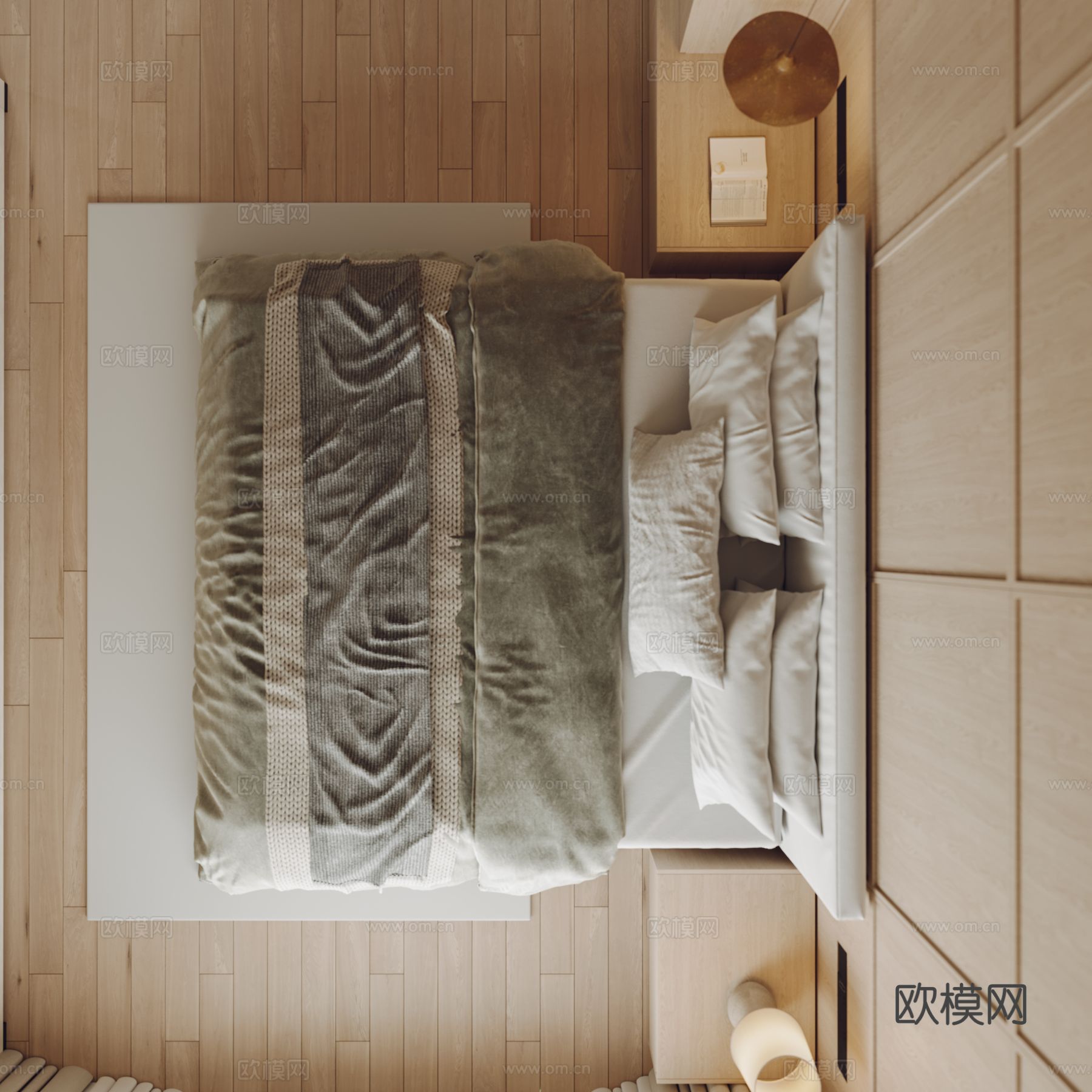 奶油风家装案例客厅 卧室效果图下载（渲染图13）