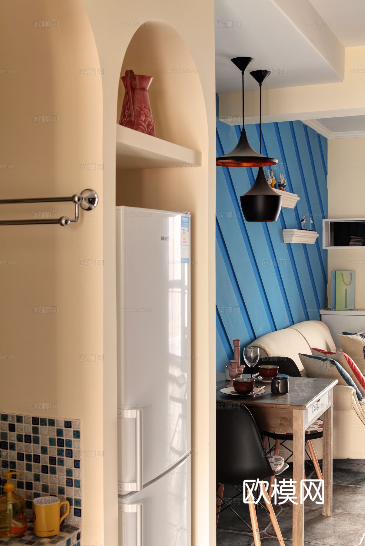 现代工业风公寓 家装设计 餐厅客厅卧室效果图下载（渲染图1）