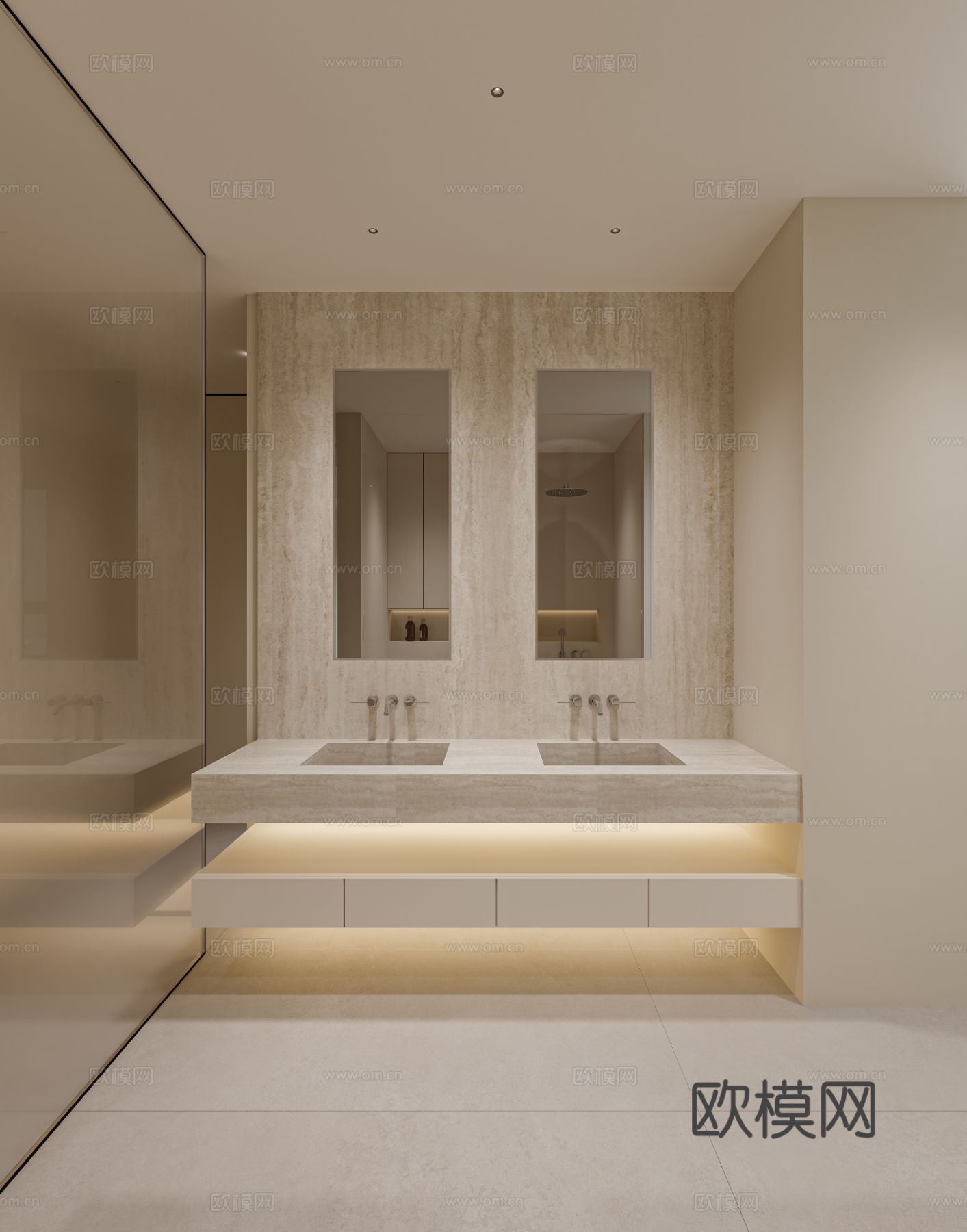 奶油风家装案例客厅 卧室效果图下载（渲染图5）