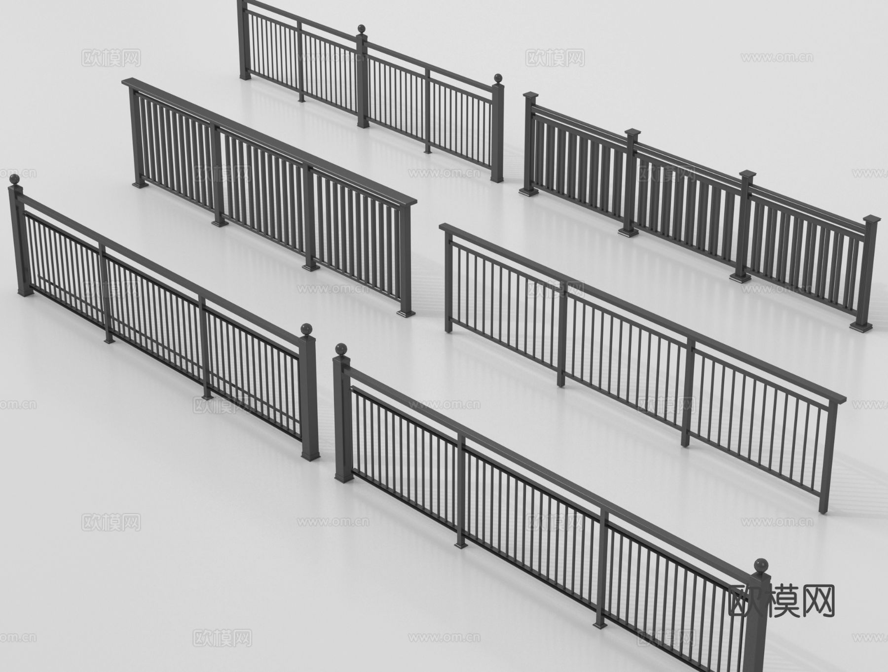 现代围栏护栏 铁艺栏杆 扶手3d模型下载