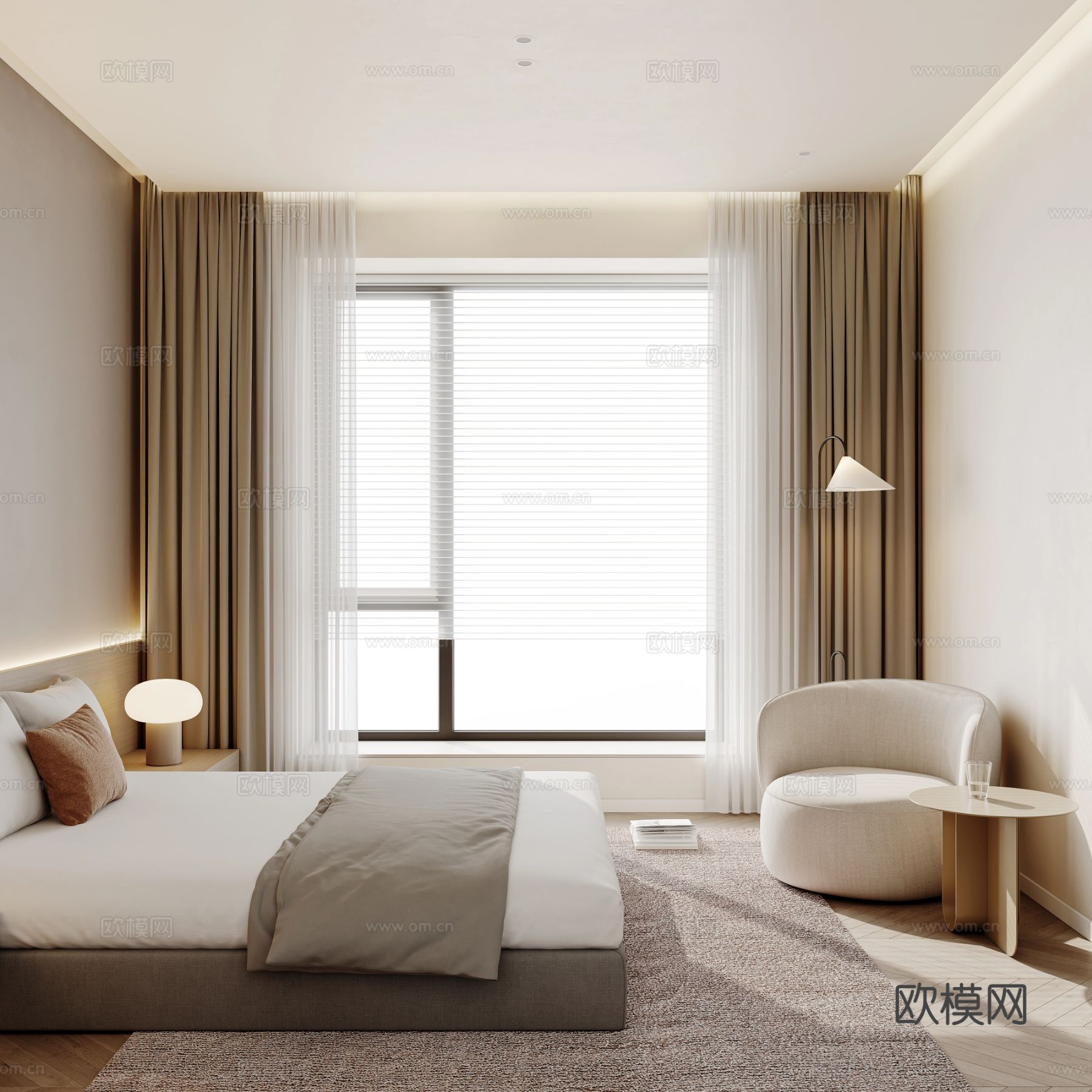 奶油风家装案例 客厅卧室效果图下载（渲染图10）