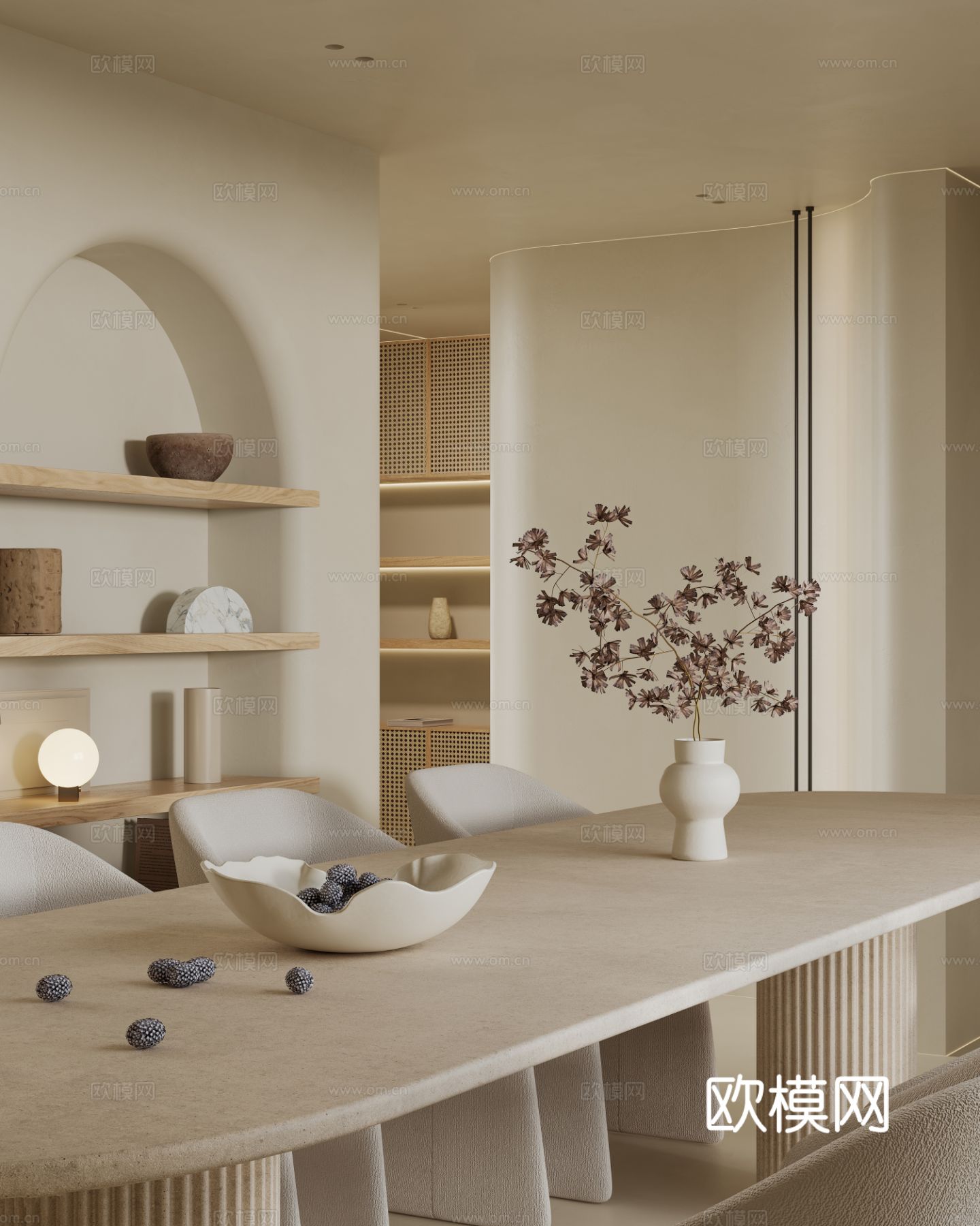 奶油风家装复式案例客厅 卧室效果图下载（渲染图3）