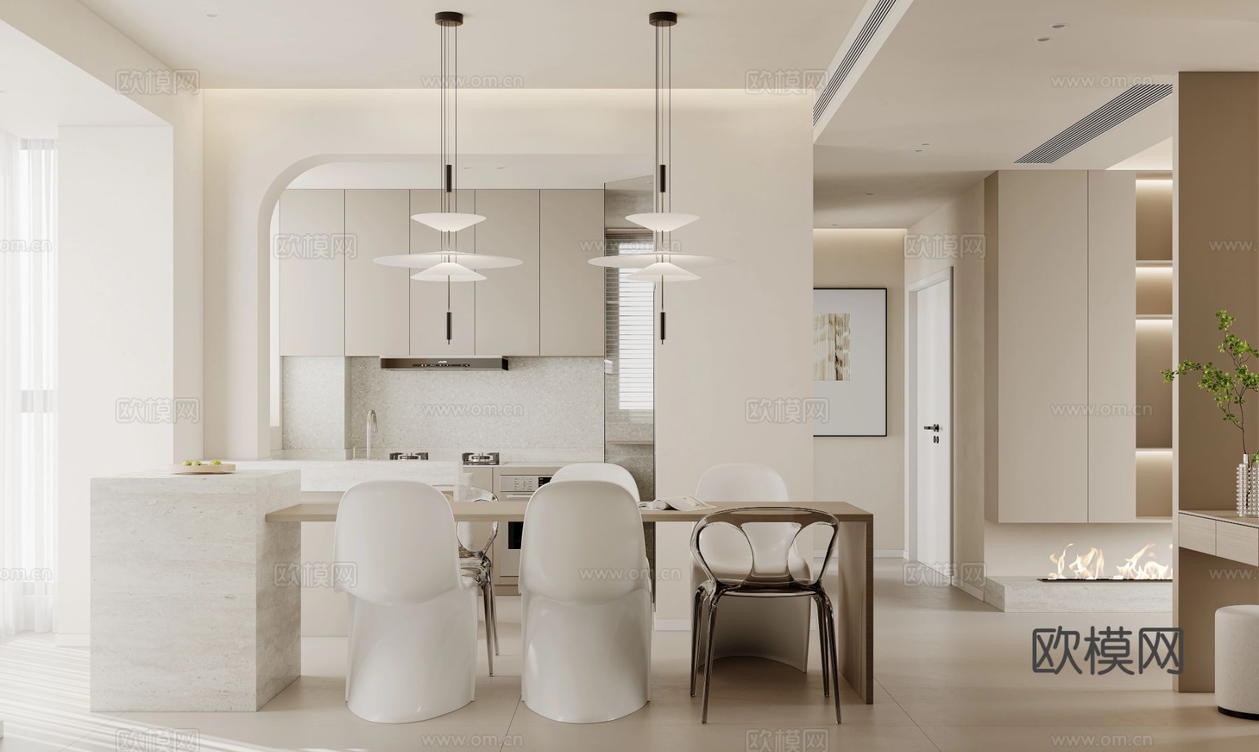 奶油风家装案例 客厅卧室效果图下载（渲染图4）