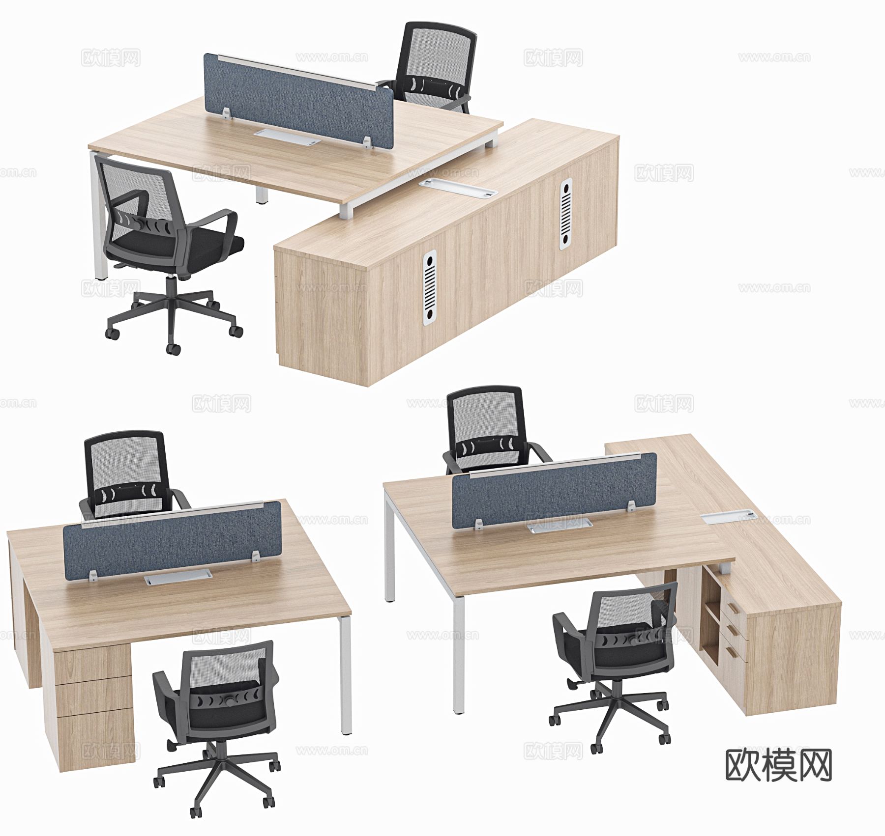 现代办公桌椅组合 办公桌 桌屏 桌上屏 职员桌 条桌 工位su模型