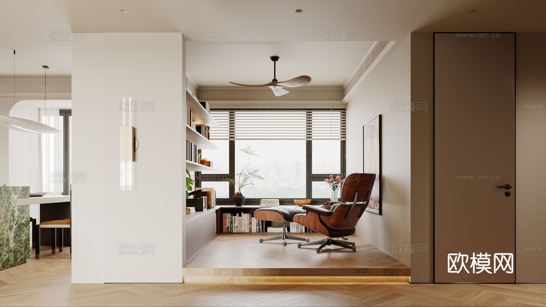 奶油风家装案例客厅卧室效果图下载（渲染图5）