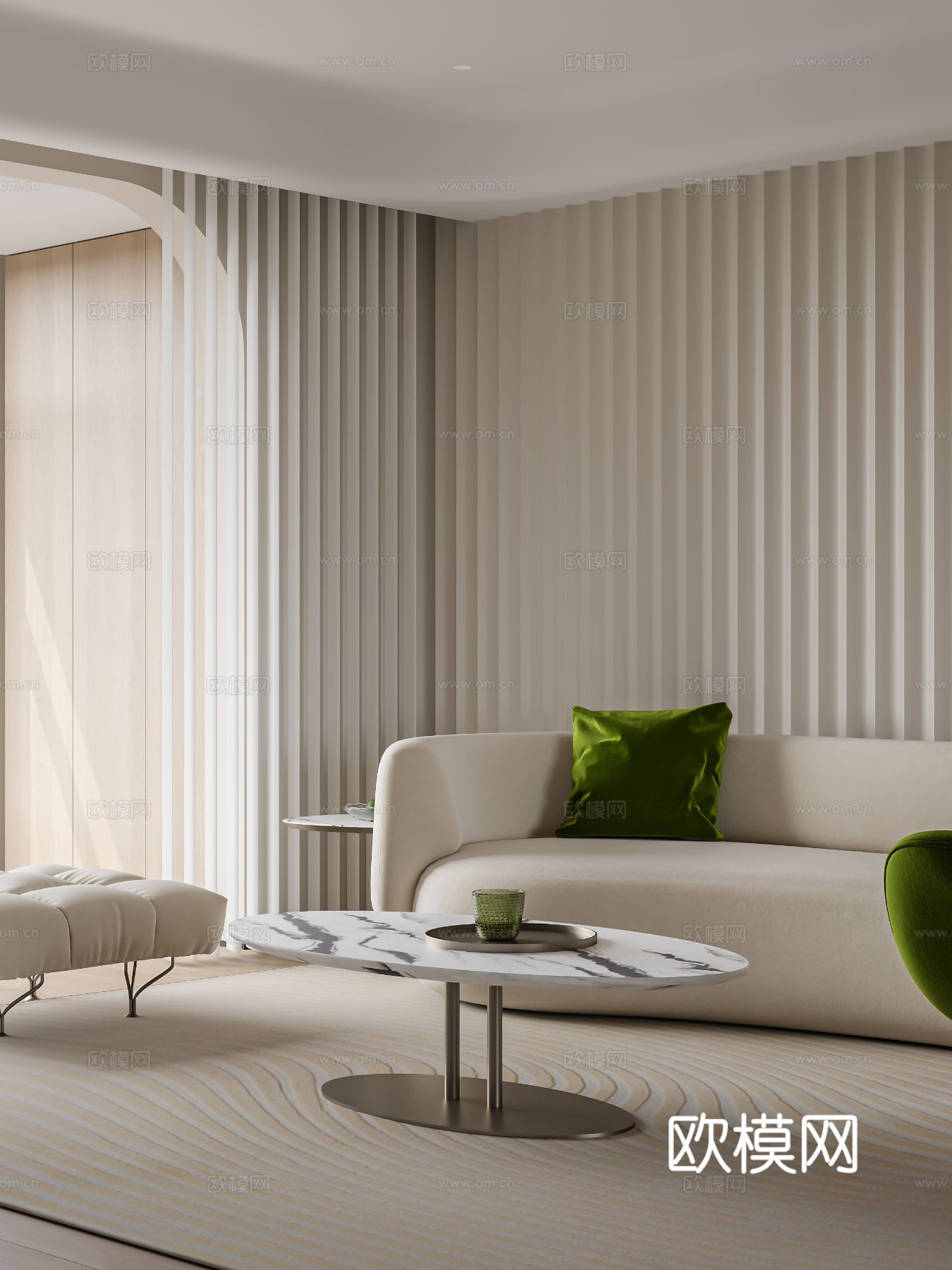 奶油风家装案例客厅 卧室效果图下载（渲染图11）