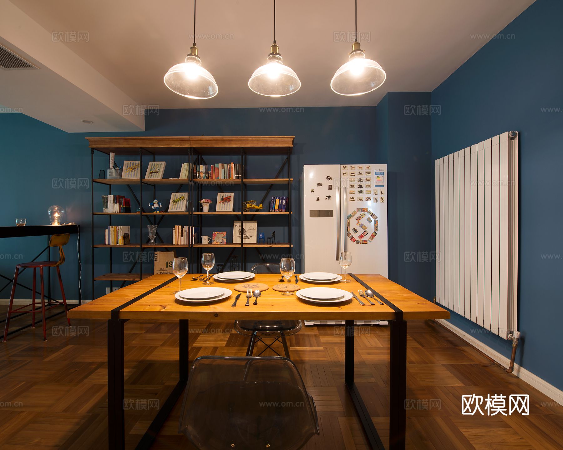 现代工业风平层家装 餐厅客厅卧室效果图下载（渲染图12）