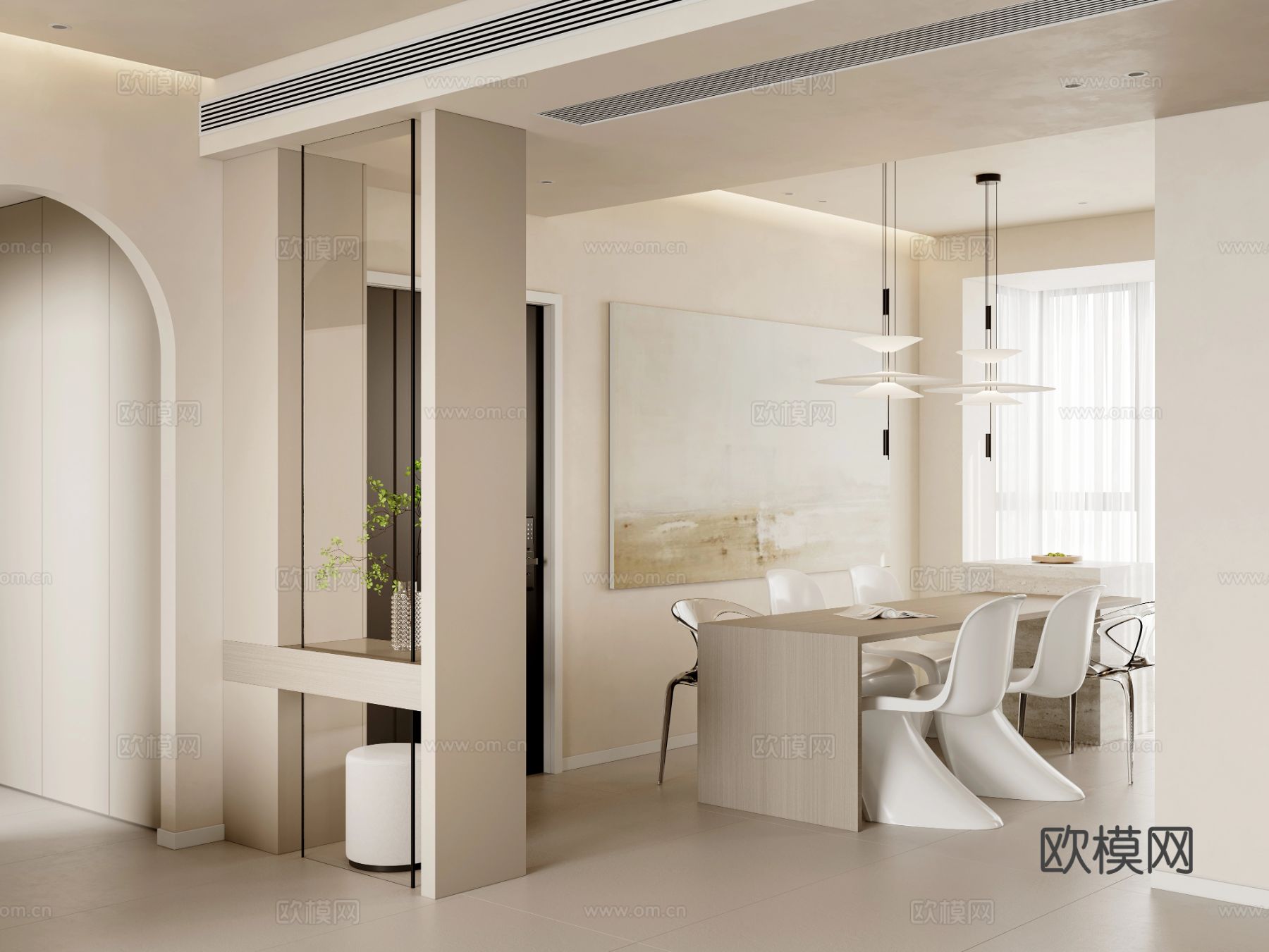 奶油风家装案例 客厅卧室效果图下载（渲染图6）