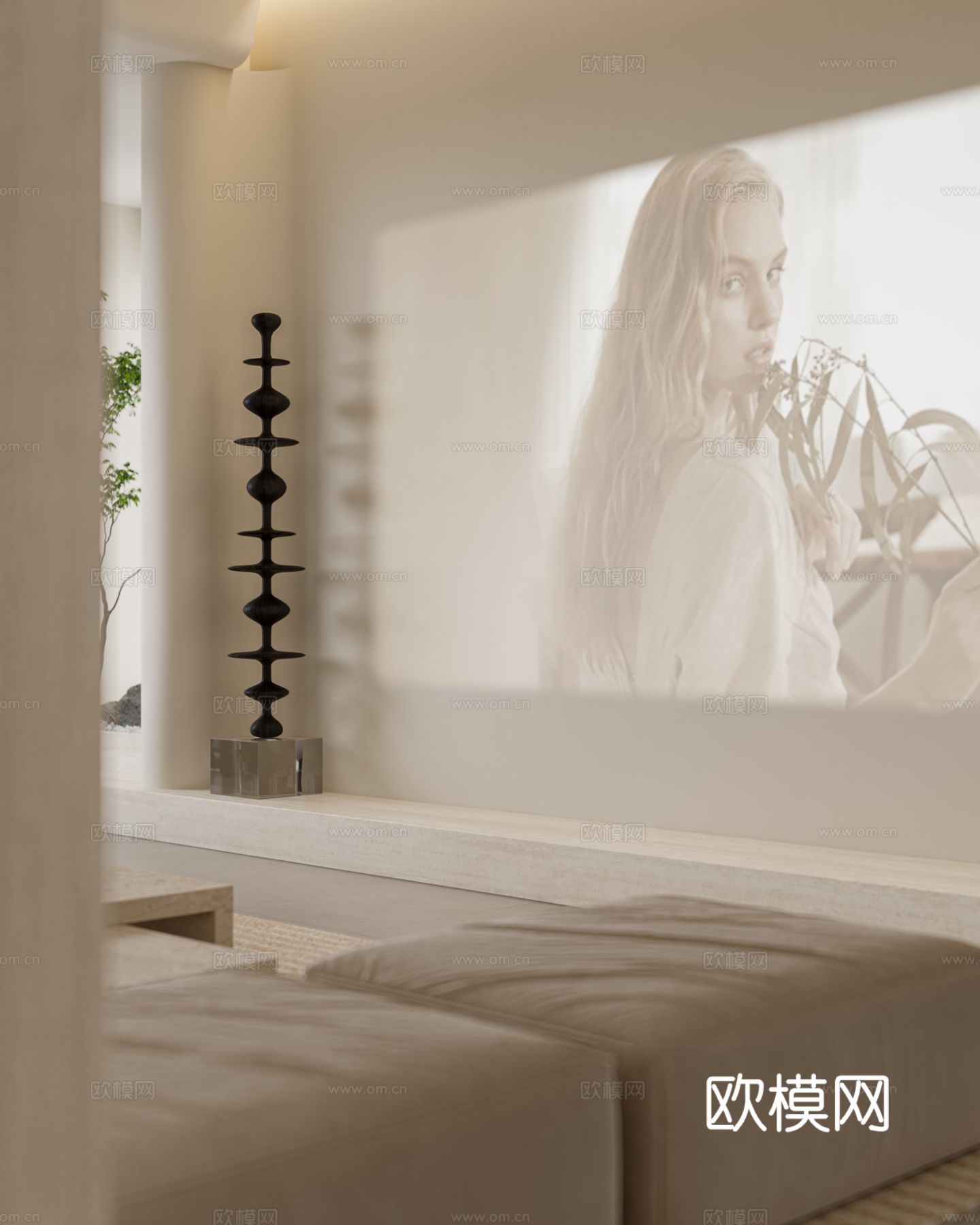 奶油风家装案例客厅 卧室效果图下载（渲染图16）