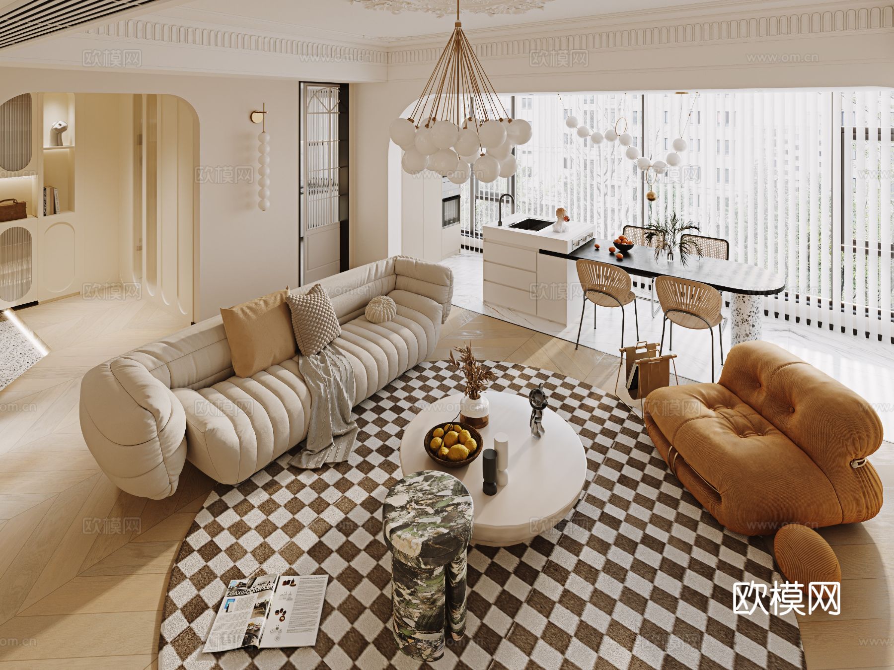 奶油风家装案例 客厅 卧室效果图下载（渲染图4）