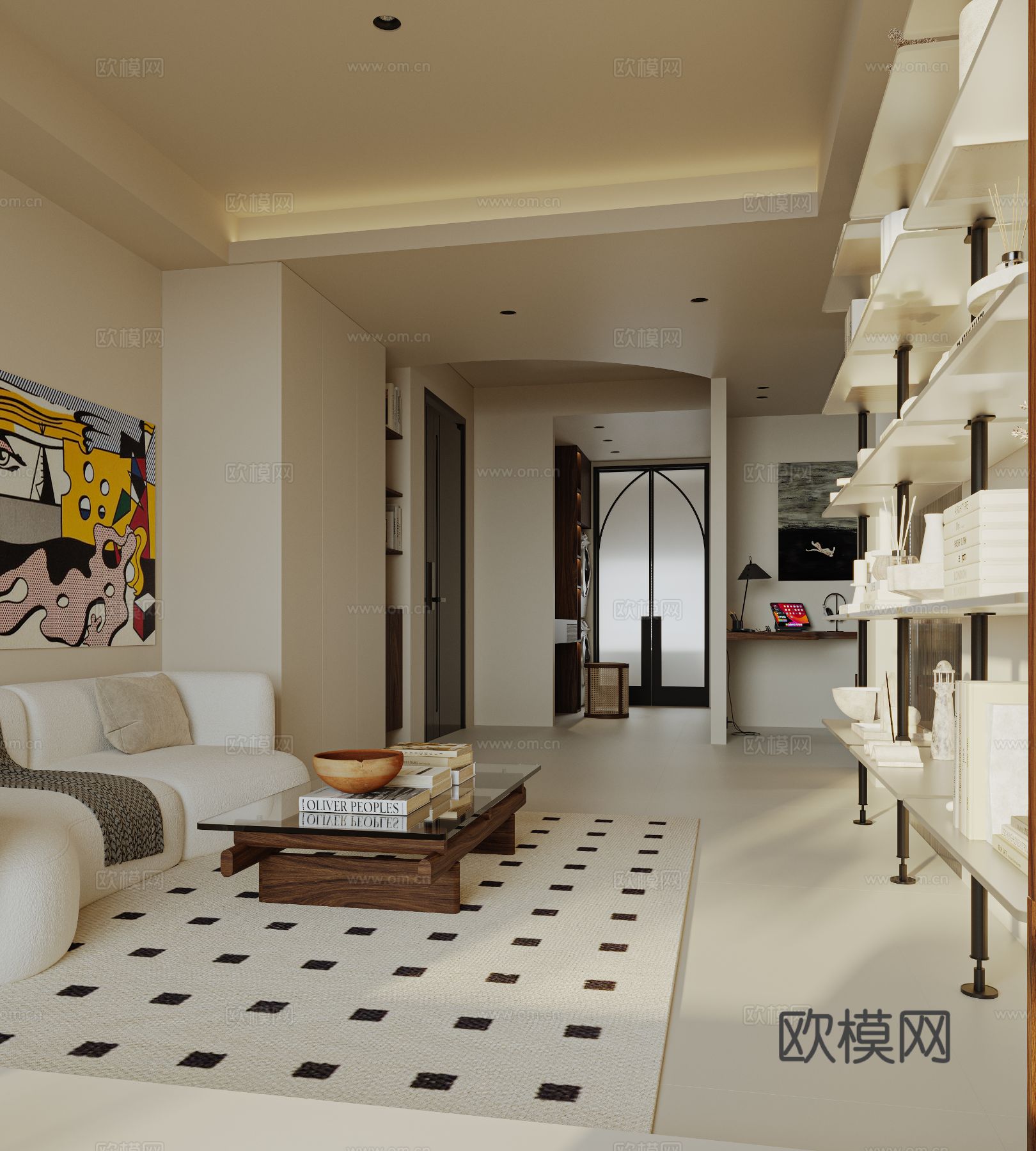 奶油风家装案例 客厅 卧室效果图下载（渲染图11）