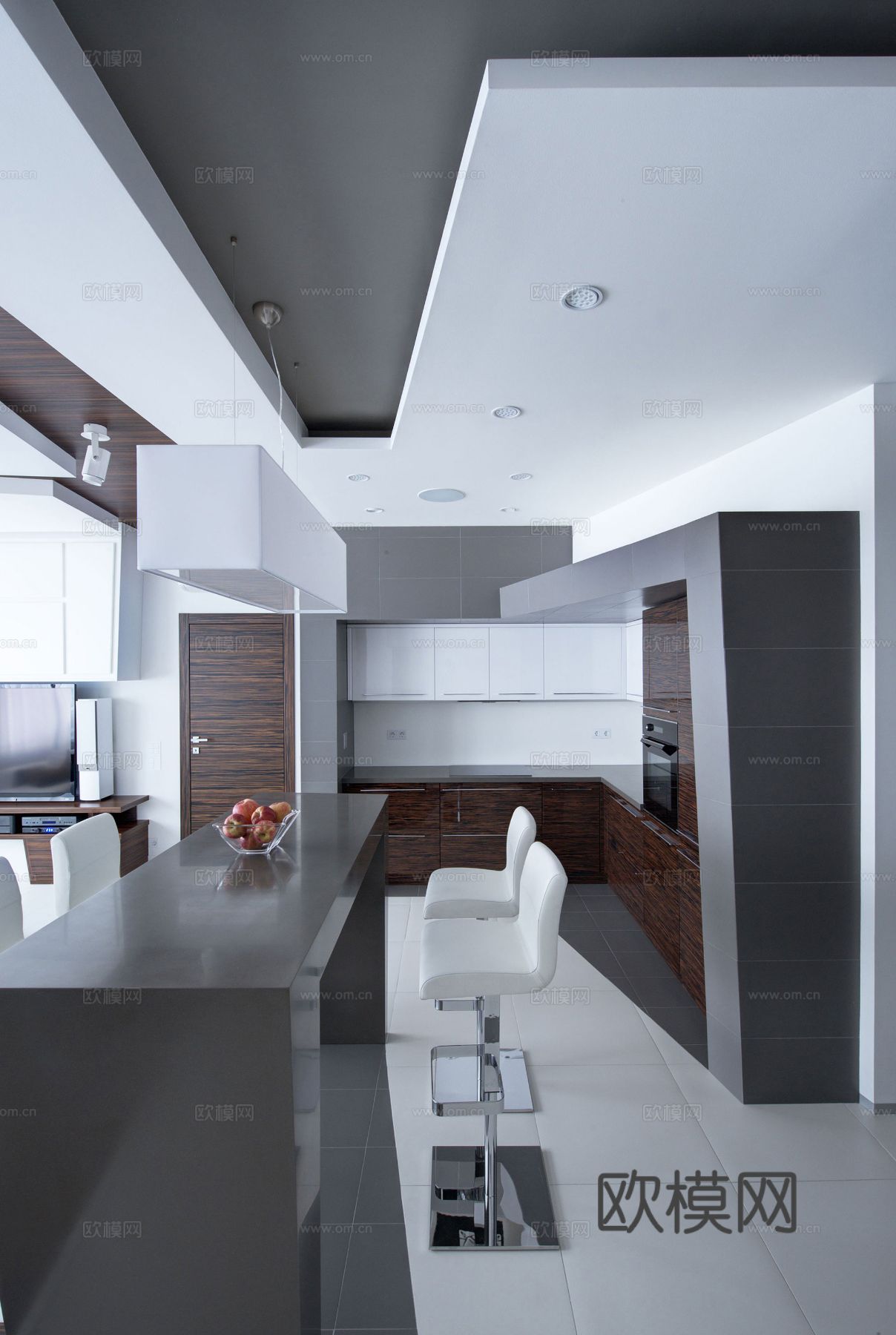 现代工业风家装设计 餐厅客厅卧室效果图下载（渲染图5）