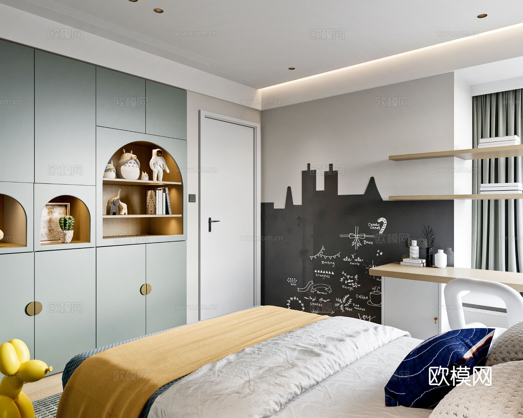 现代奶油风家装案例 卧室效果图下载（渲染图3）