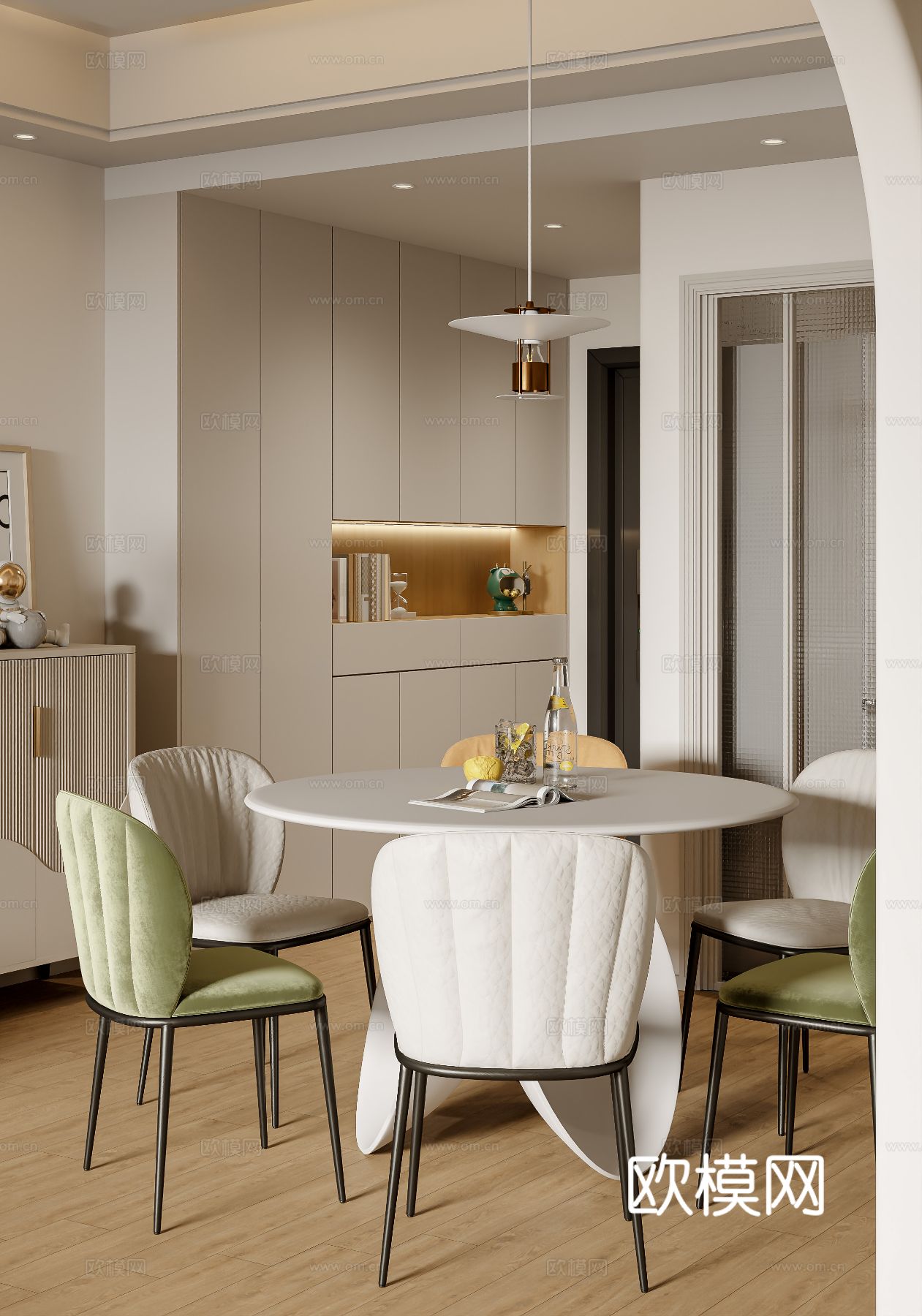 奶油风家装案例客厅 卧室效果图下载（渲染图3）