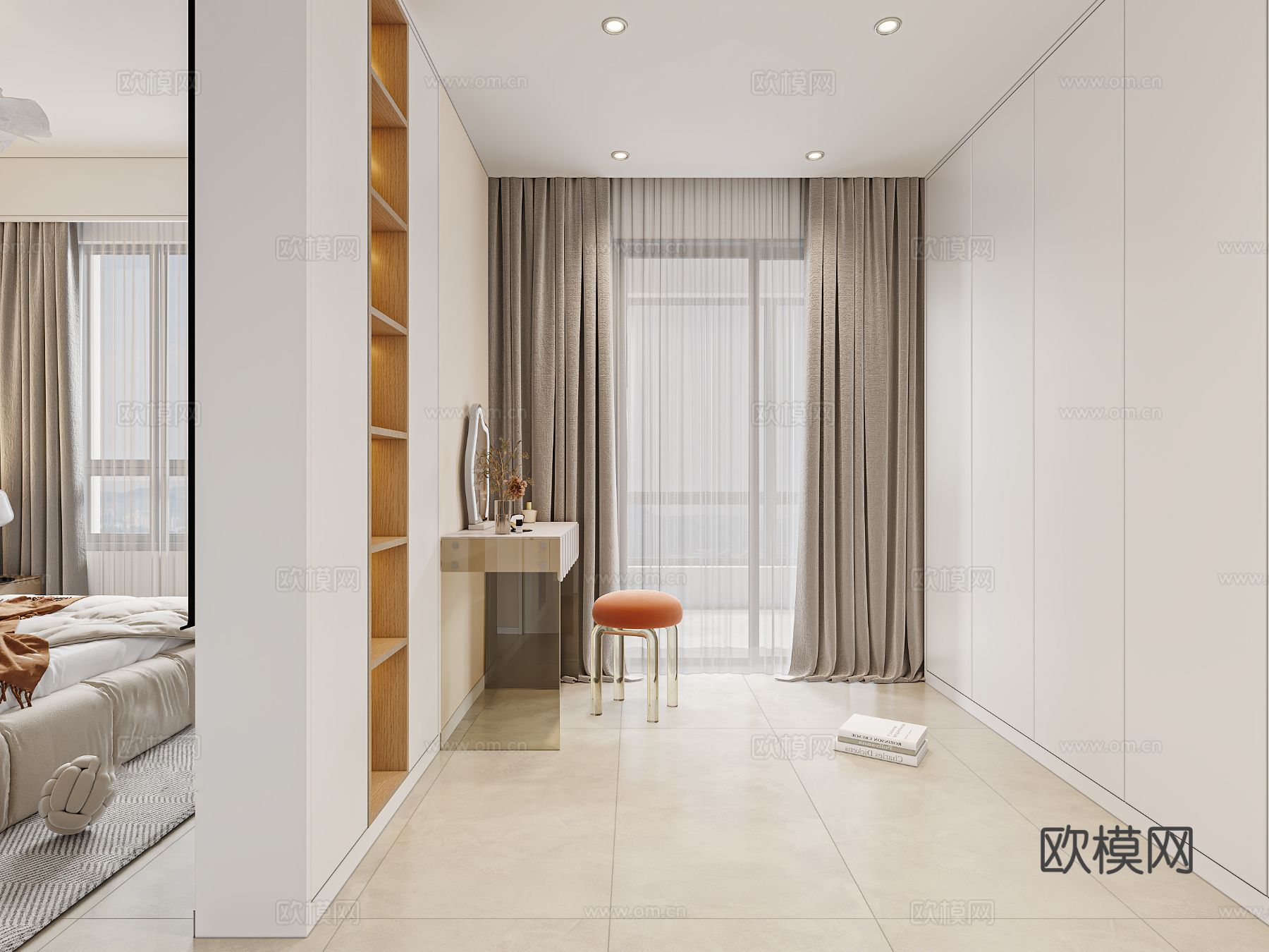 奶油风家装案例 客厅 卧室效果图下载（渲染图3）