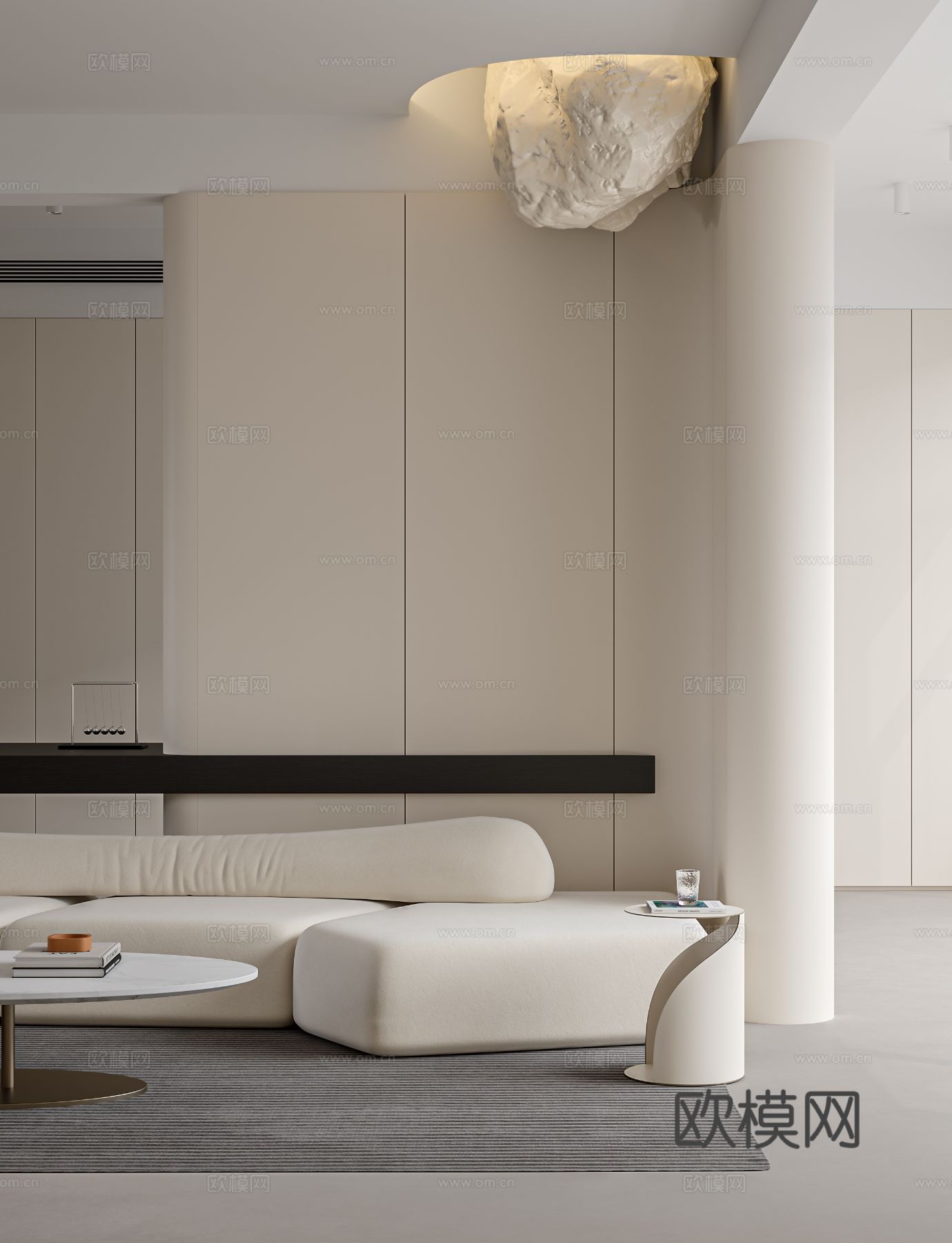 奶油风复式家装案例客厅 卧室效果图下载（渲染图9）