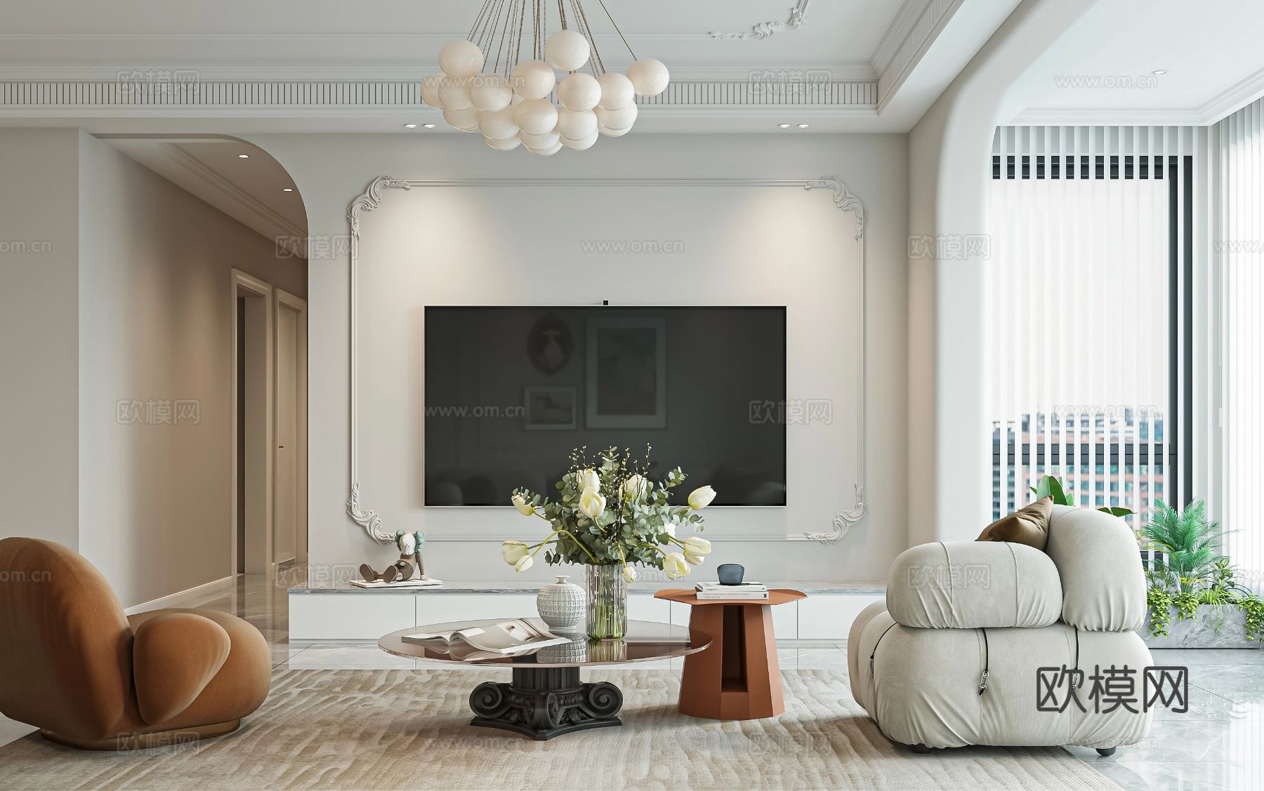 奶油风家装案例 客厅 卧室效果图下载（渲染图10）