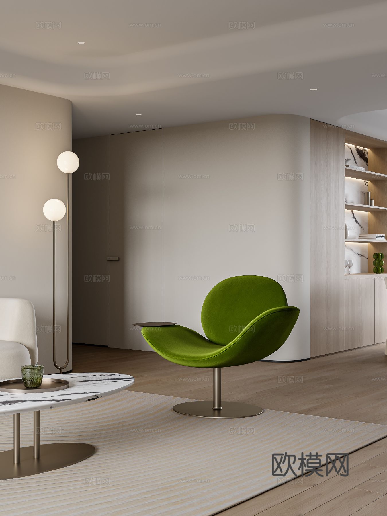 奶油风家装案例客厅 卧室效果图下载（渲染图7）