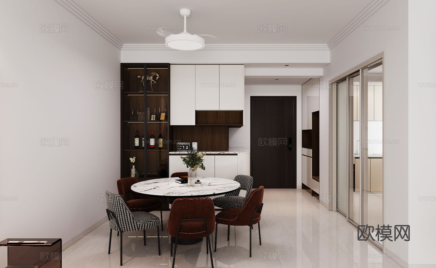 现代简约平层客餐厅效果图下载（渲染图3）