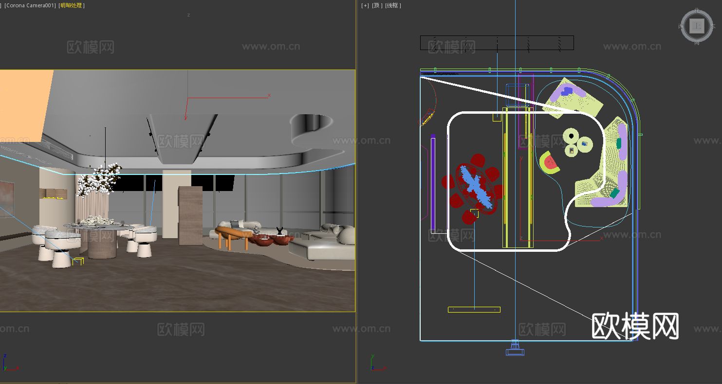 戴昆｜成都顶豪美学 轻奢客餐厅3d模型下载（渲染图2）