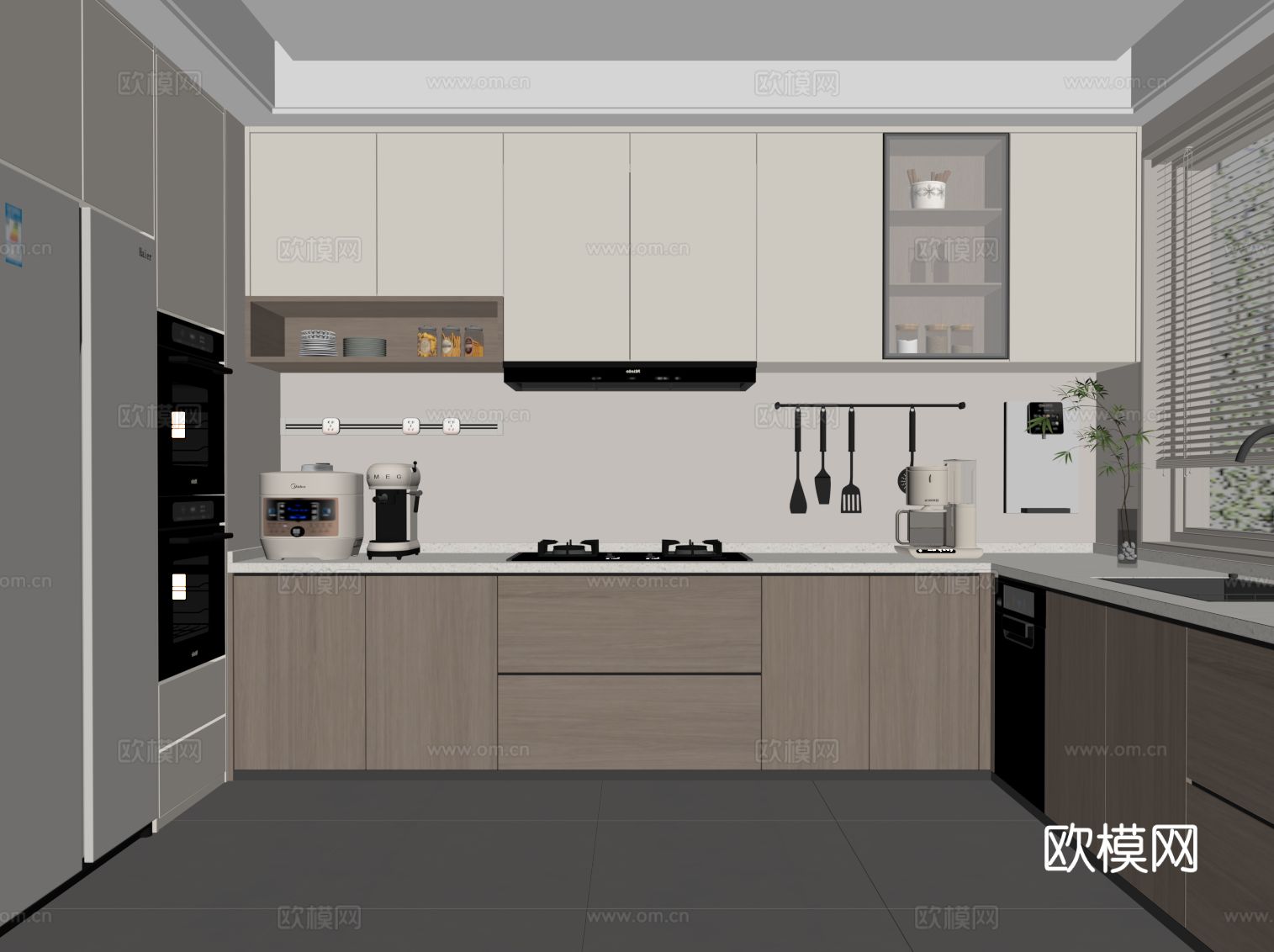 现代简约厨房 橱柜 厨具su模型