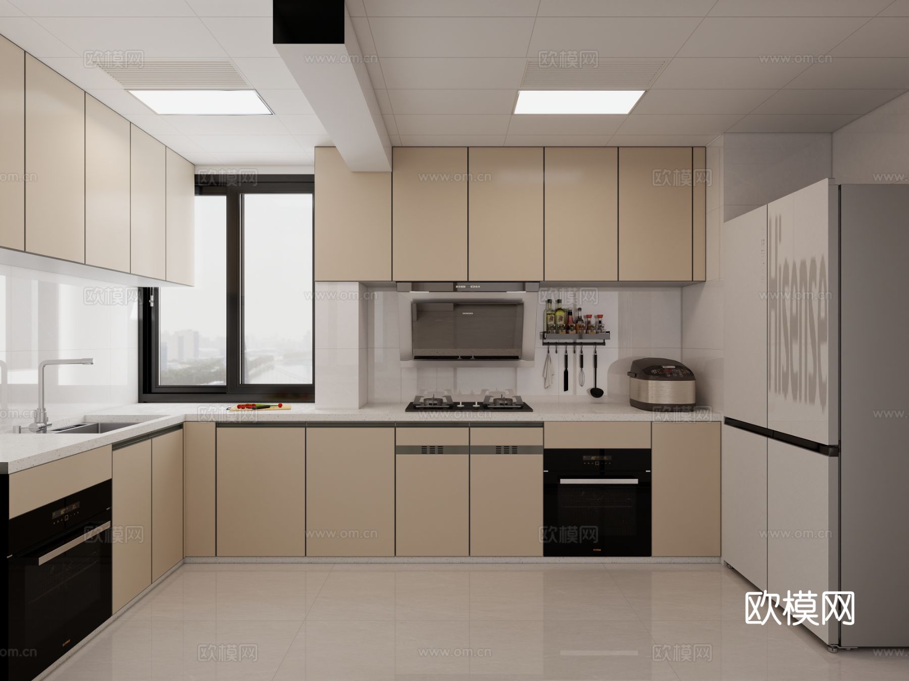 现代简约平层客餐厅效果图下载（渲染图5）