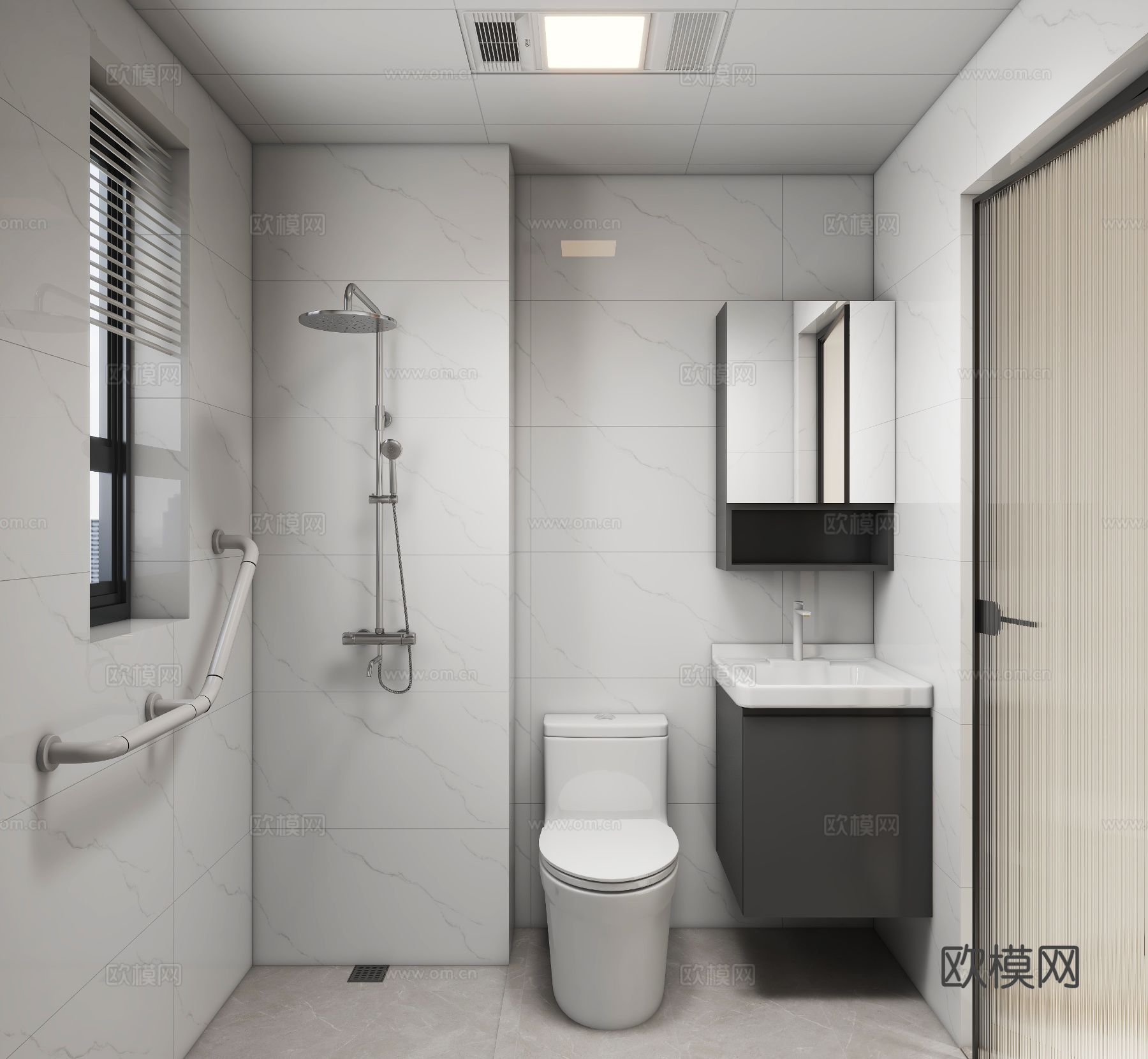 现代简约平层 客餐厅 卧室效果图下载（渲染图2）