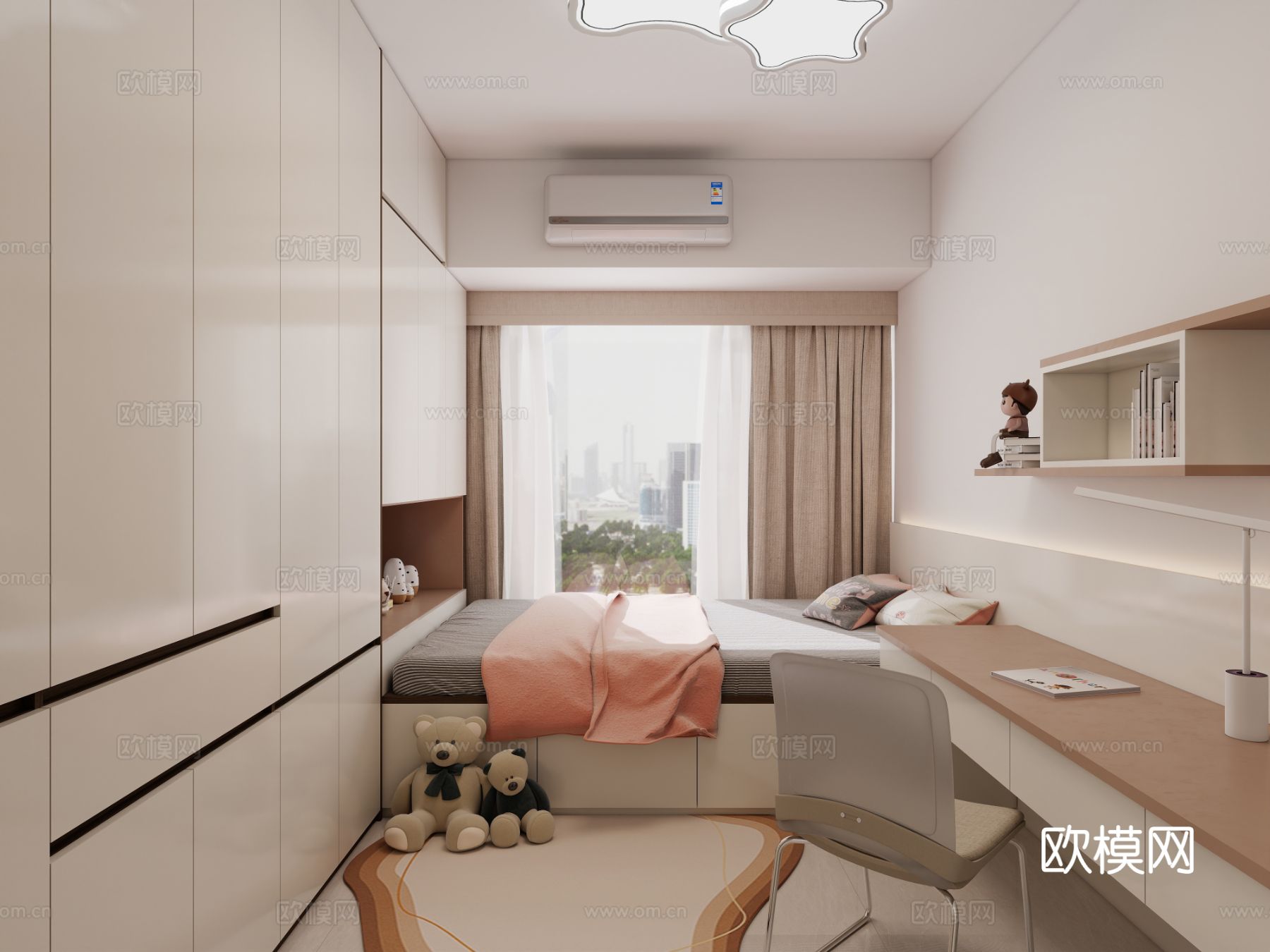 现代简约平层客餐厅效果图下载（渲染图6）