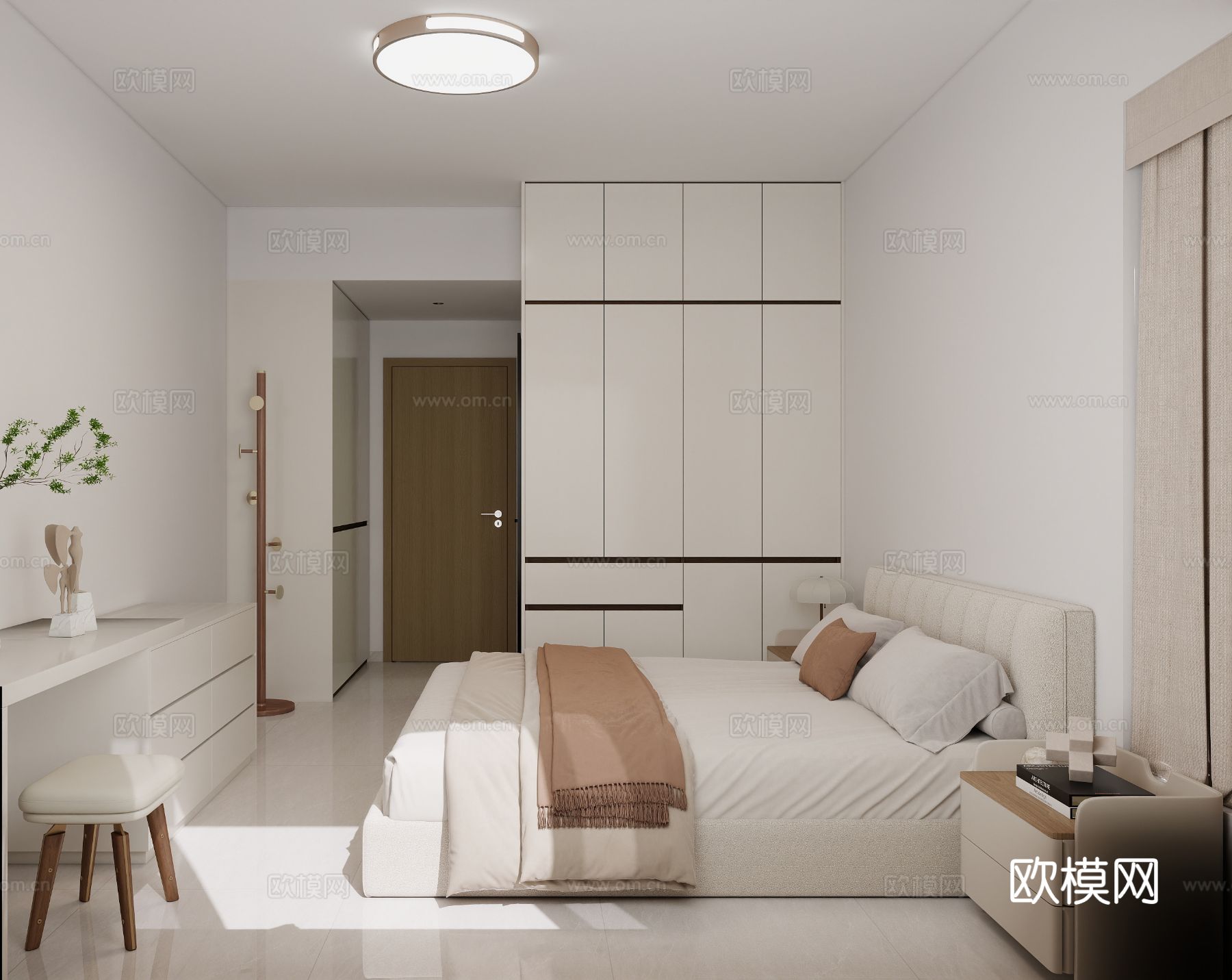 现代简约平层客餐厅效果图下载（渲染图4）