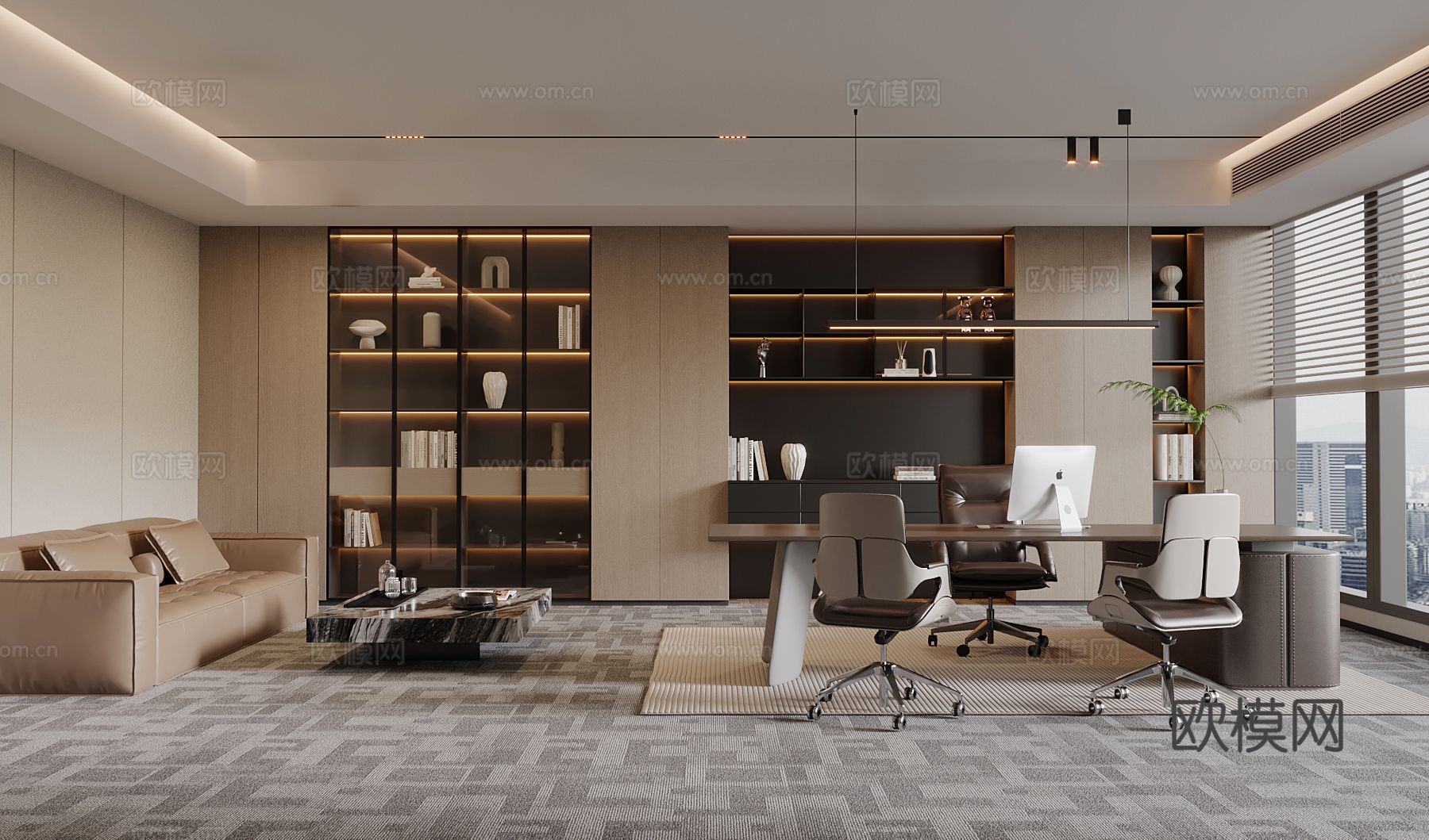 现代经理办公室 办公桌椅su模型