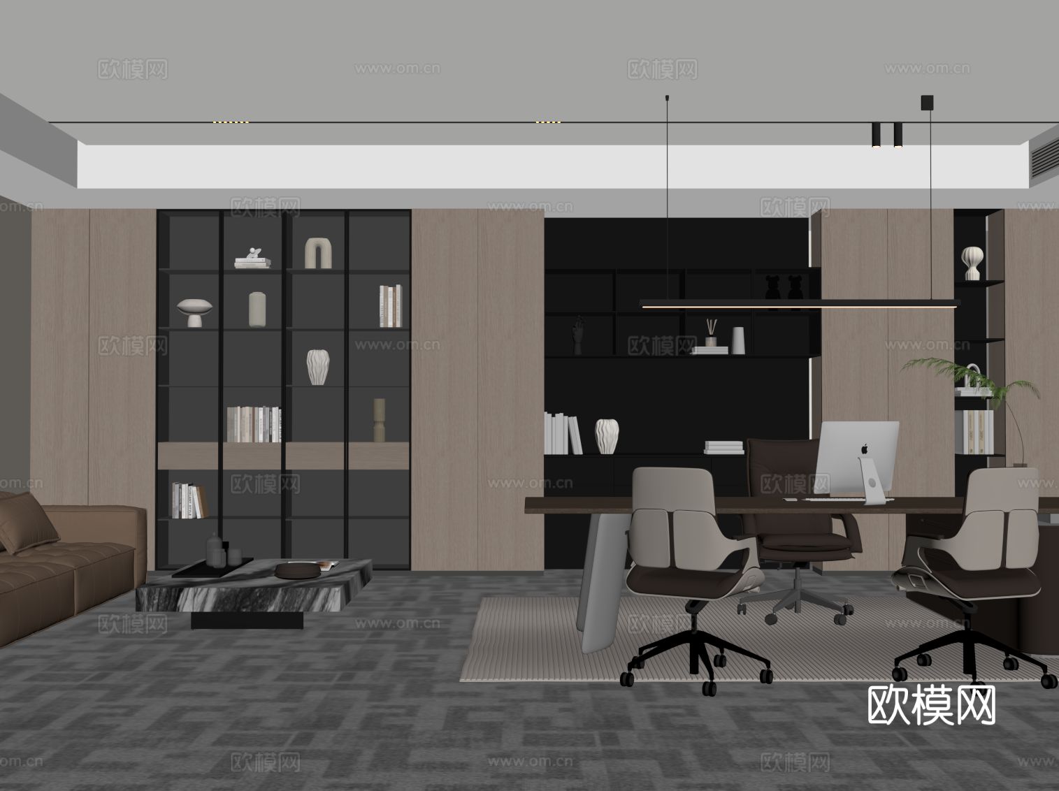 现代经理办公室 办公桌椅su模型