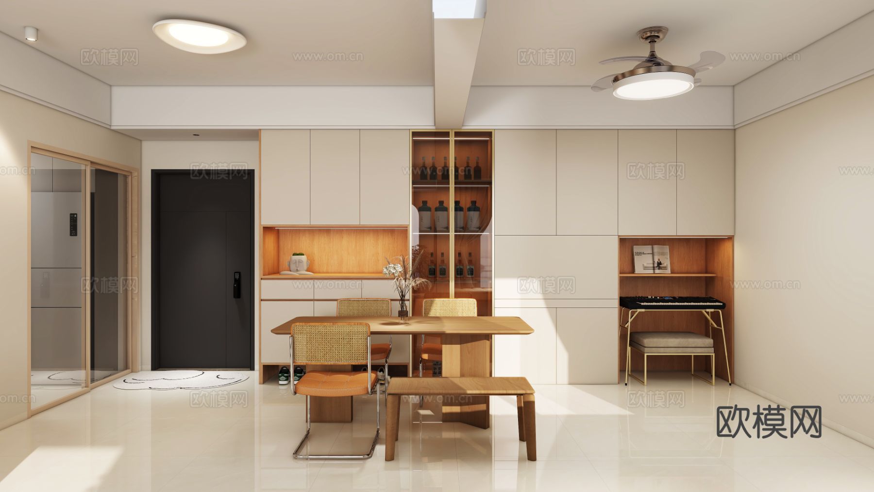 现代简约平层 客餐厅 卧室效果图下载（渲染图5）