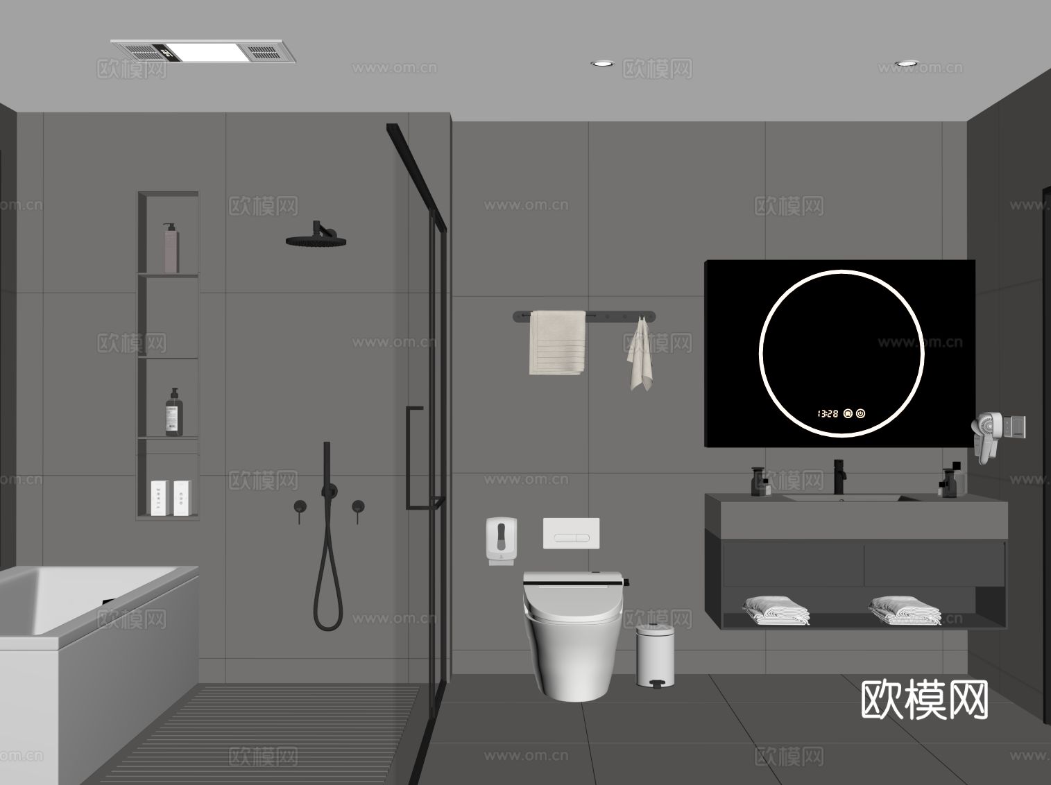 现代意式卫生间 浴室柜 马桶 淋浴间su模型