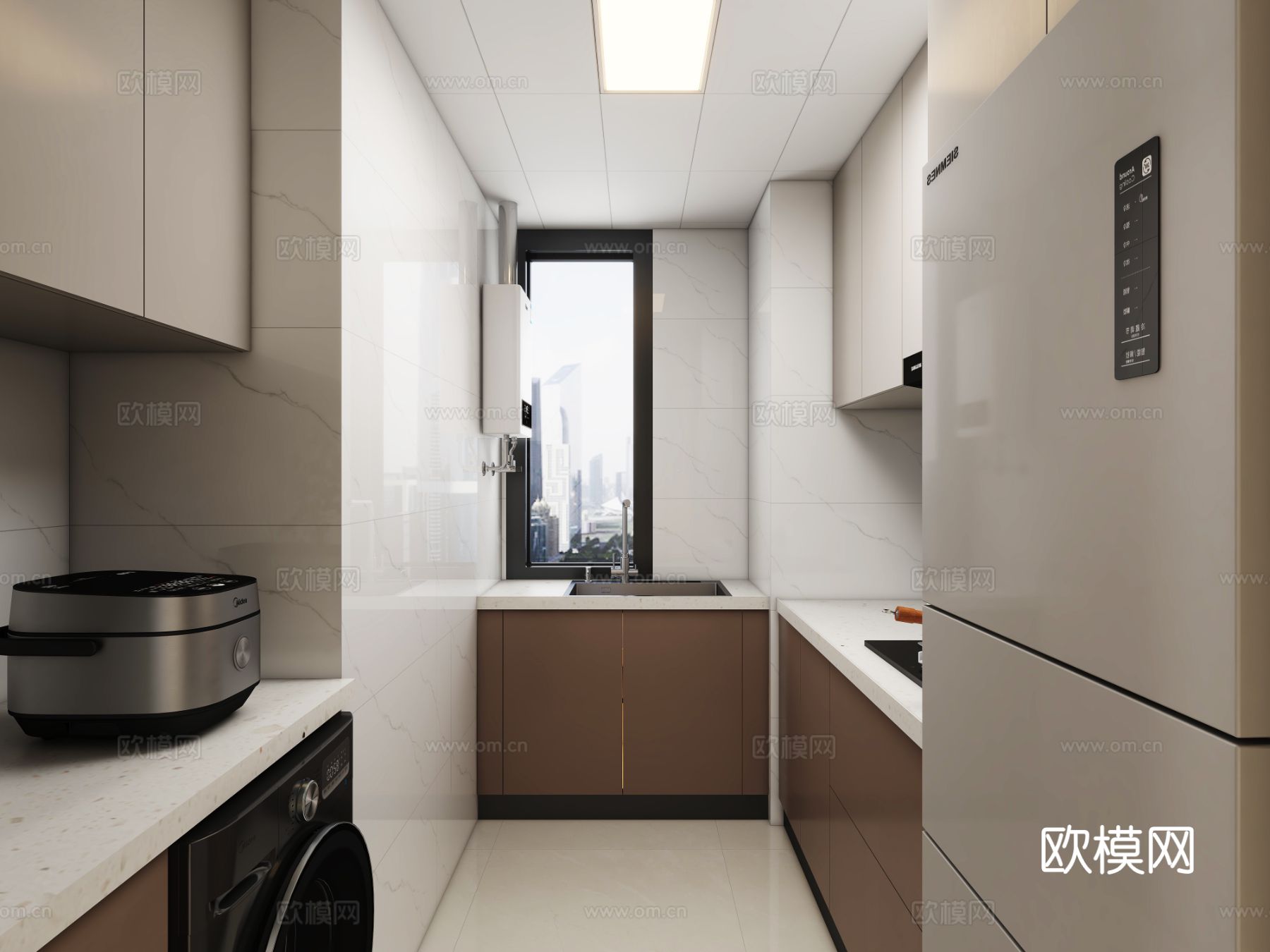 现代简约平层 客餐厅 卧室效果图下载（渲染图3）