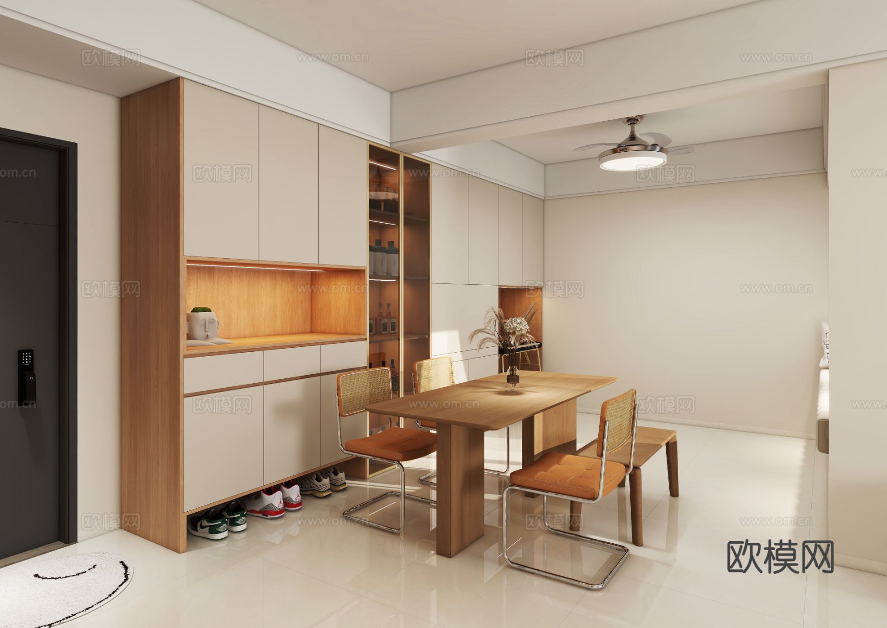 现代简约平层 客餐厅 卧室效果图下载（渲染图6）