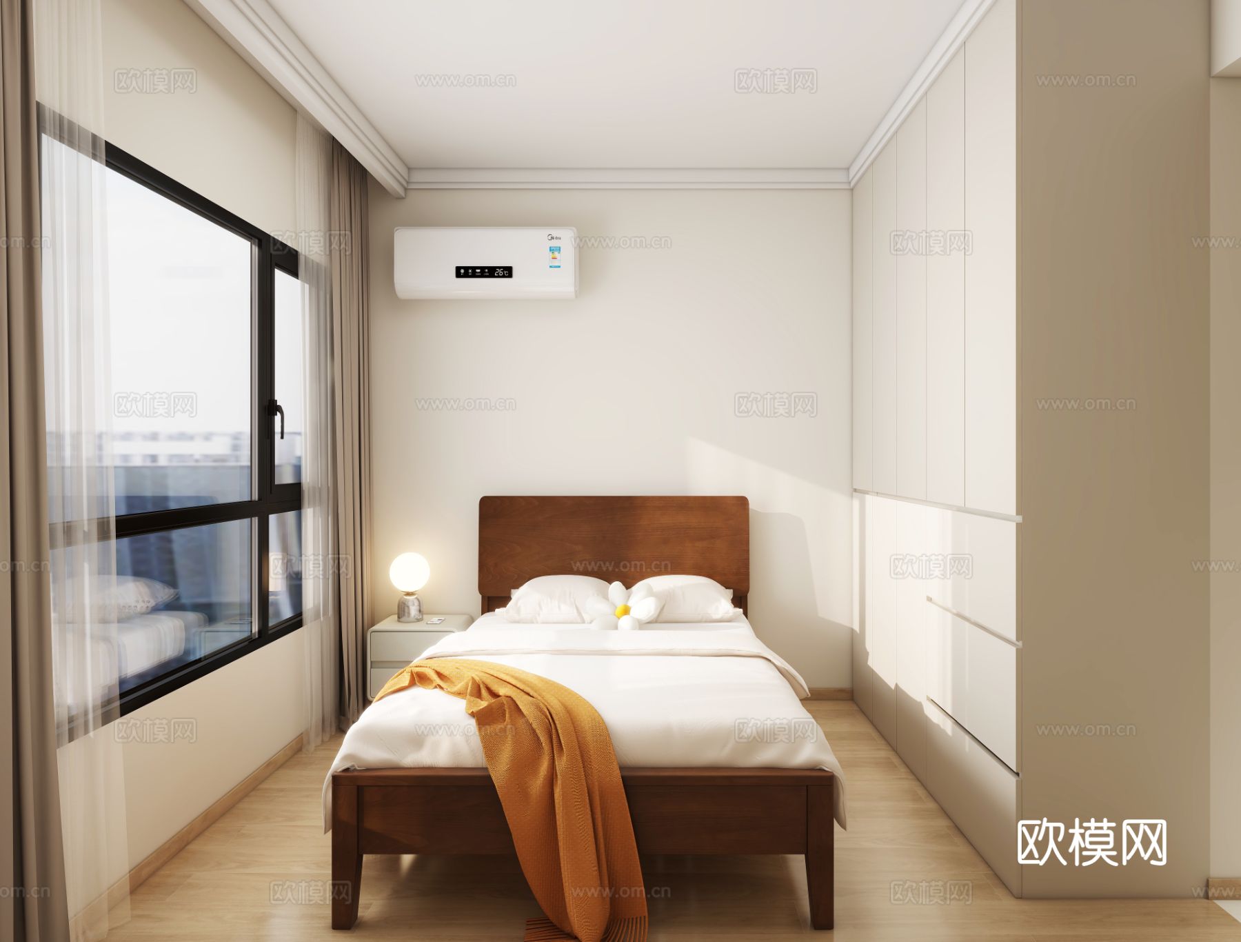 现代简约平层 客餐厅 卧室效果图下载（渲染图4）