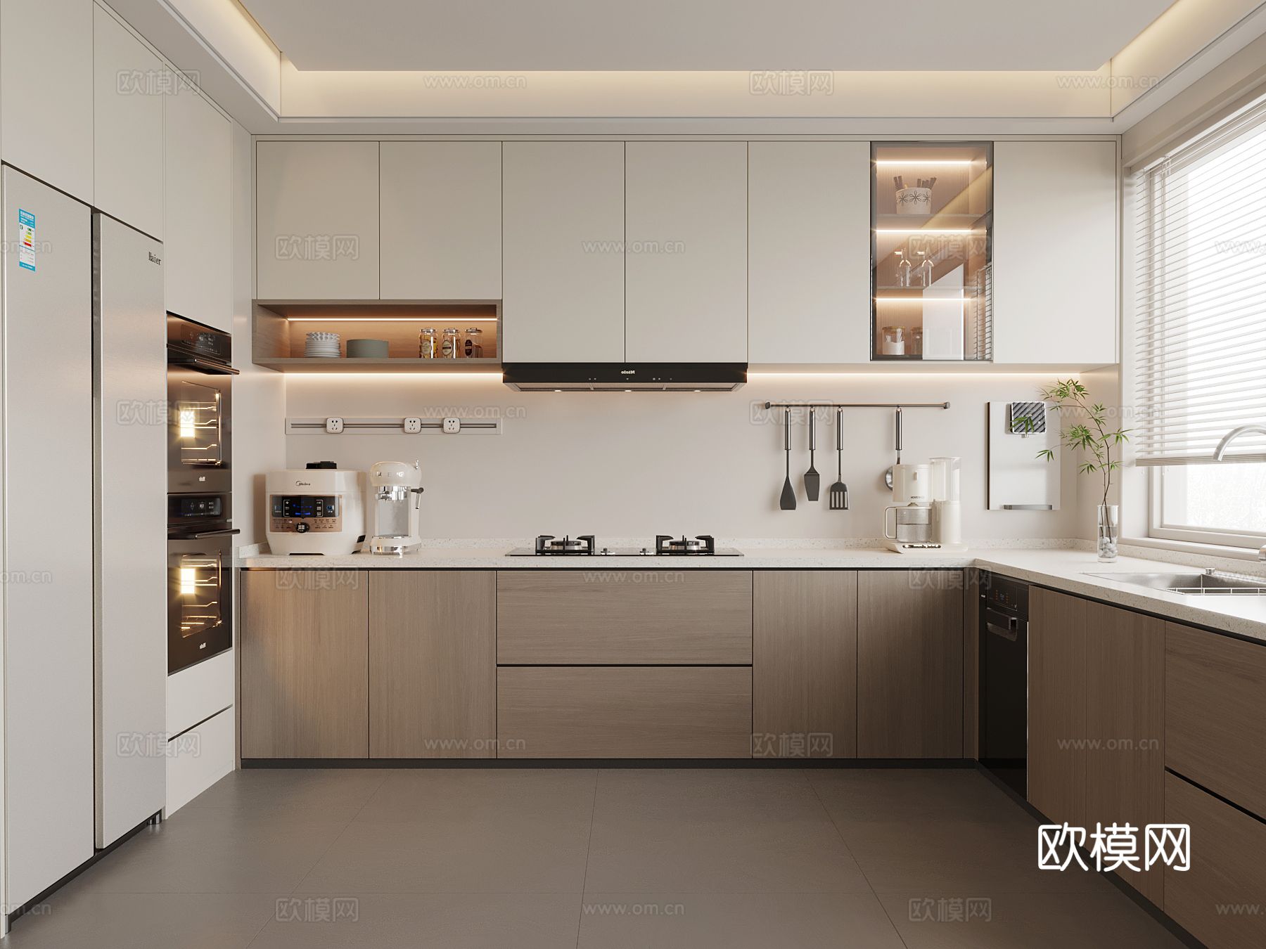 现代简约厨房 橱柜 厨具su模型