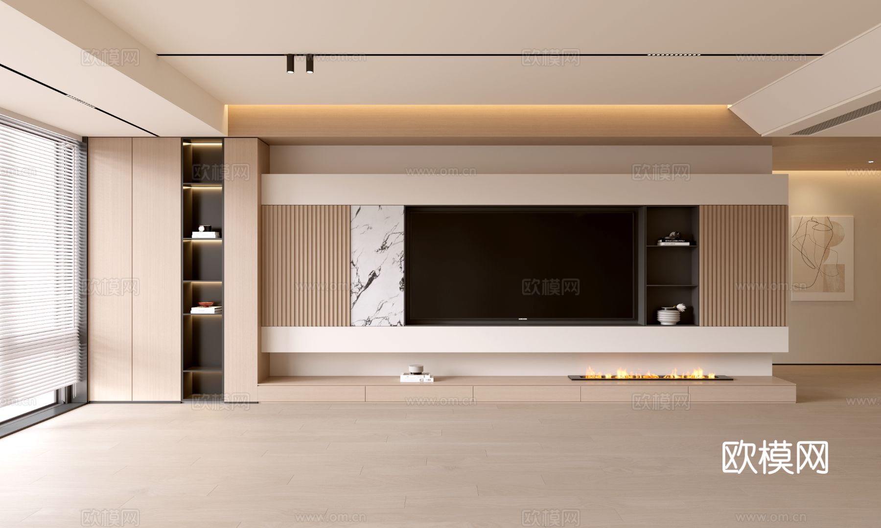 现代客厅 奶油客厅 电视背景墙 客厅背景 奶油风背景墙su模型