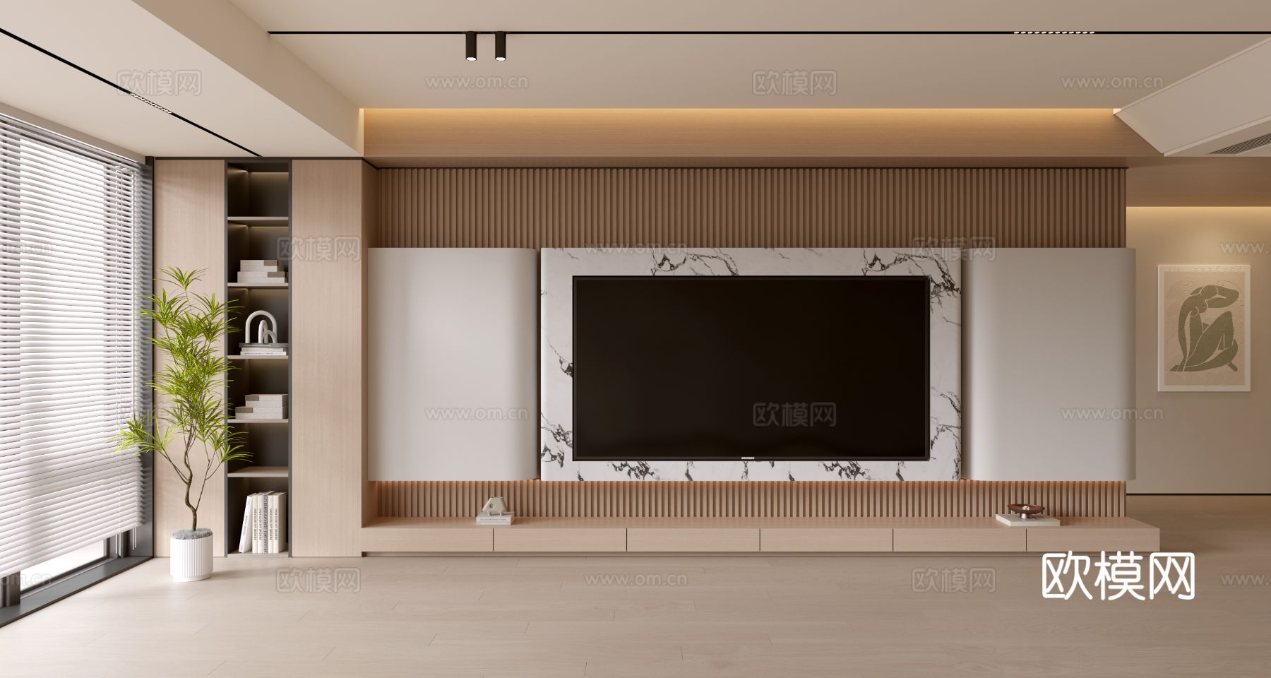 现代客厅 奶油客厅 电视背景墙 客厅背景 奶油风背景墙su模型